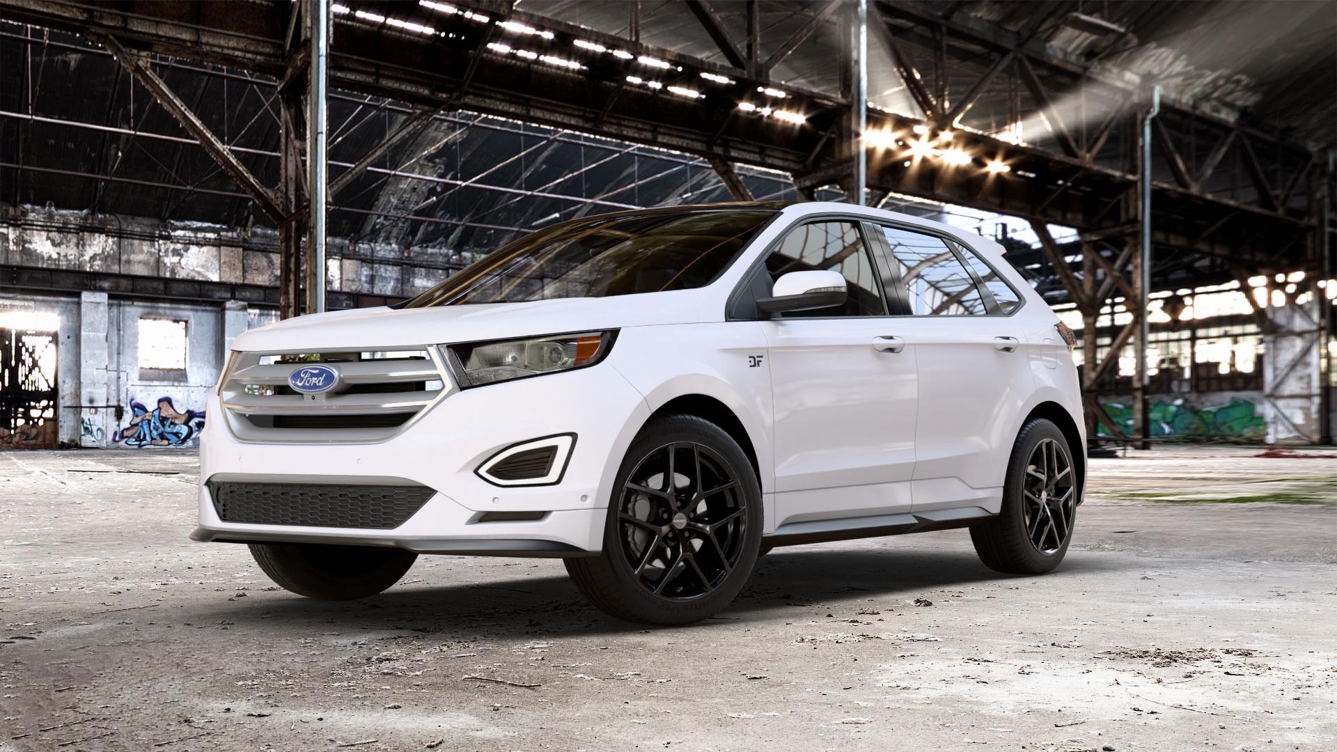 Borbet Y black glossy Felge mit Reifen schwarz in 19Zoll Winterfelge Alufelge auf weissem Ford Edge Typ SBF 2,0l TDCi AWD 132kW (179 PS) 155kW (211 ⬇️ mit 15mm Tieferlegung ⬇️ Old Industrial Hall_max_5300mm_2024 Frontansicht_1