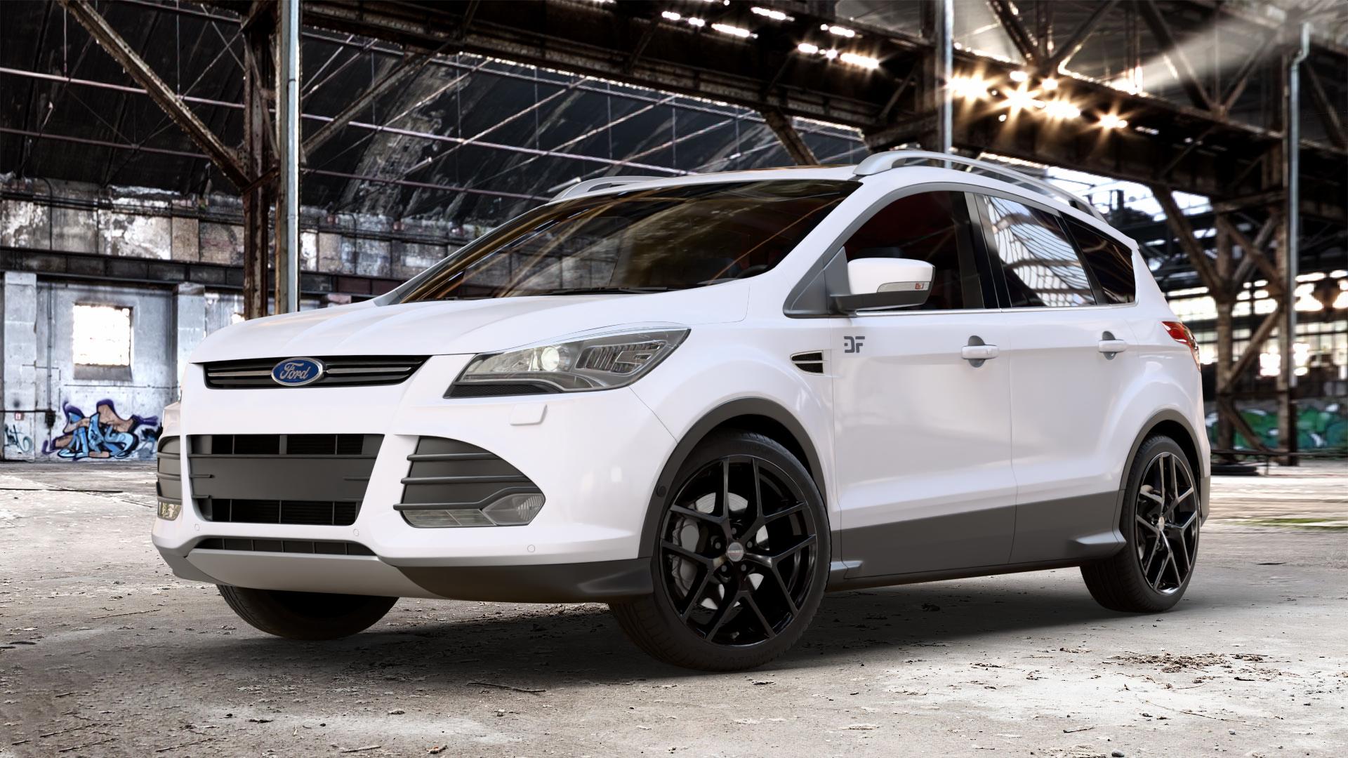 Borbet Y black glossy Felge mit Reifen schwarz in 19Zoll Winterfelge Alufelge auf weissem Ford Kuga II ⬇️ mit 15mm Tieferlegung ⬇️ Old Industrial Hall_max_4400mm_2024 Frontansicht_1