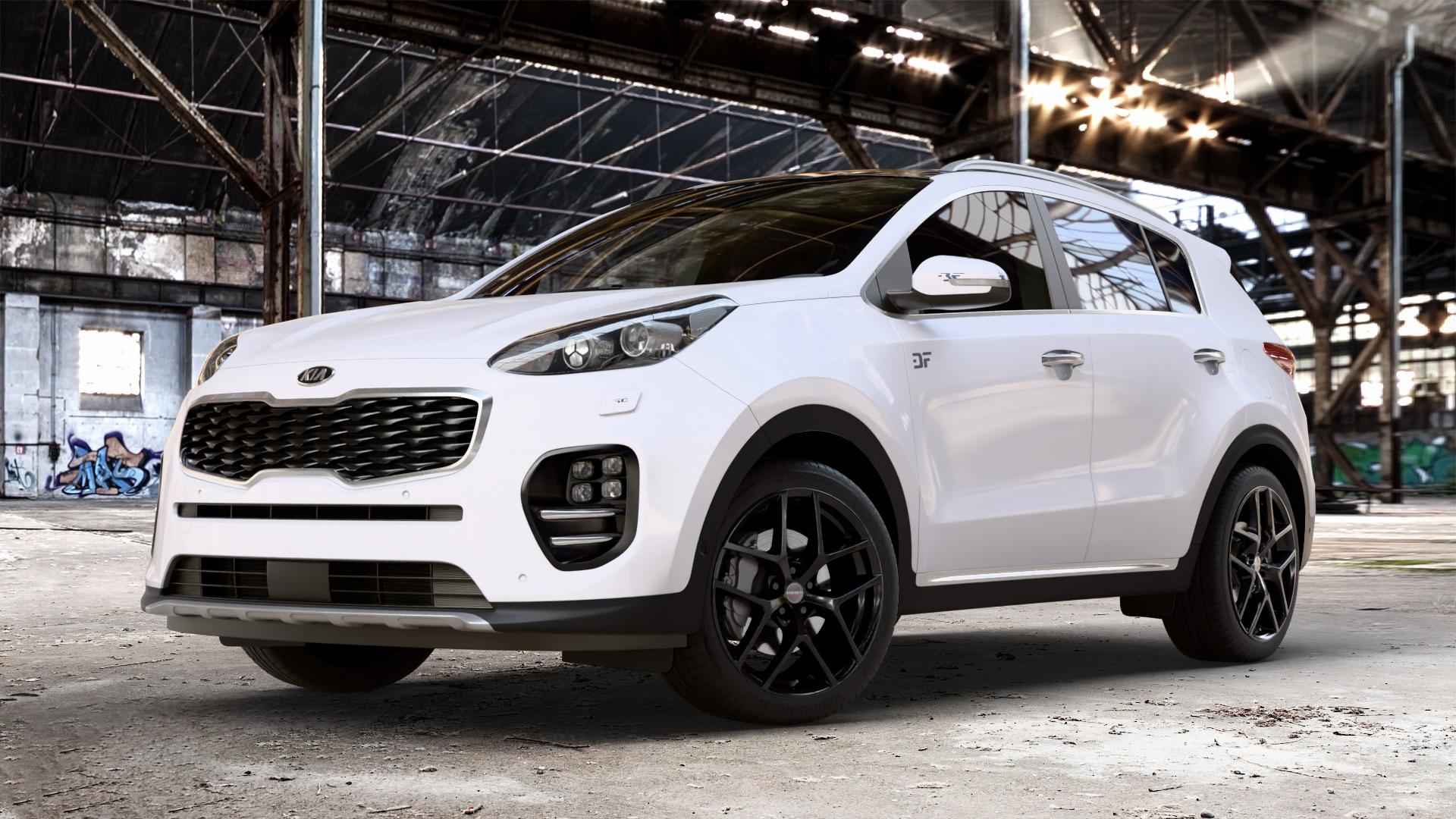 Borbet Y black glossy Felge mit Reifen schwarz in 19Zoll Winterfelge Alufelge auf weissem Kia Sportage IV Typ QL QLE ⬇️ mit 15mm Tieferlegung ⬇️ Old Industrial Hall_max_4400mm_2024 Frontansicht_1
