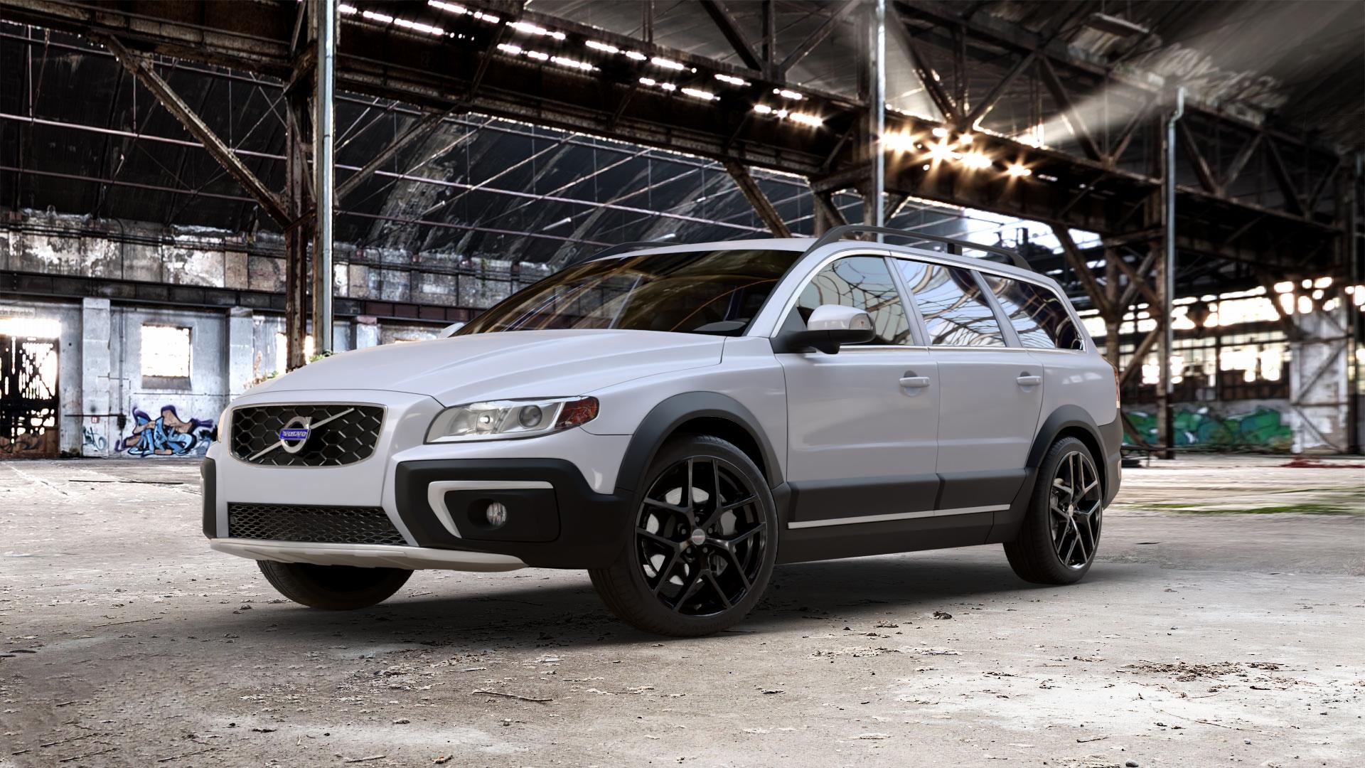 Borbet Y black glossy Felge mit Reifen schwarz in 19Zoll Winterfelge Alufelge auf weissem Volvo XC70 II Typ B ⬇️ mit 15mm Tieferlegung ⬇️ Old Industrial Hall_max_5300mm_2024 Frontansicht_1