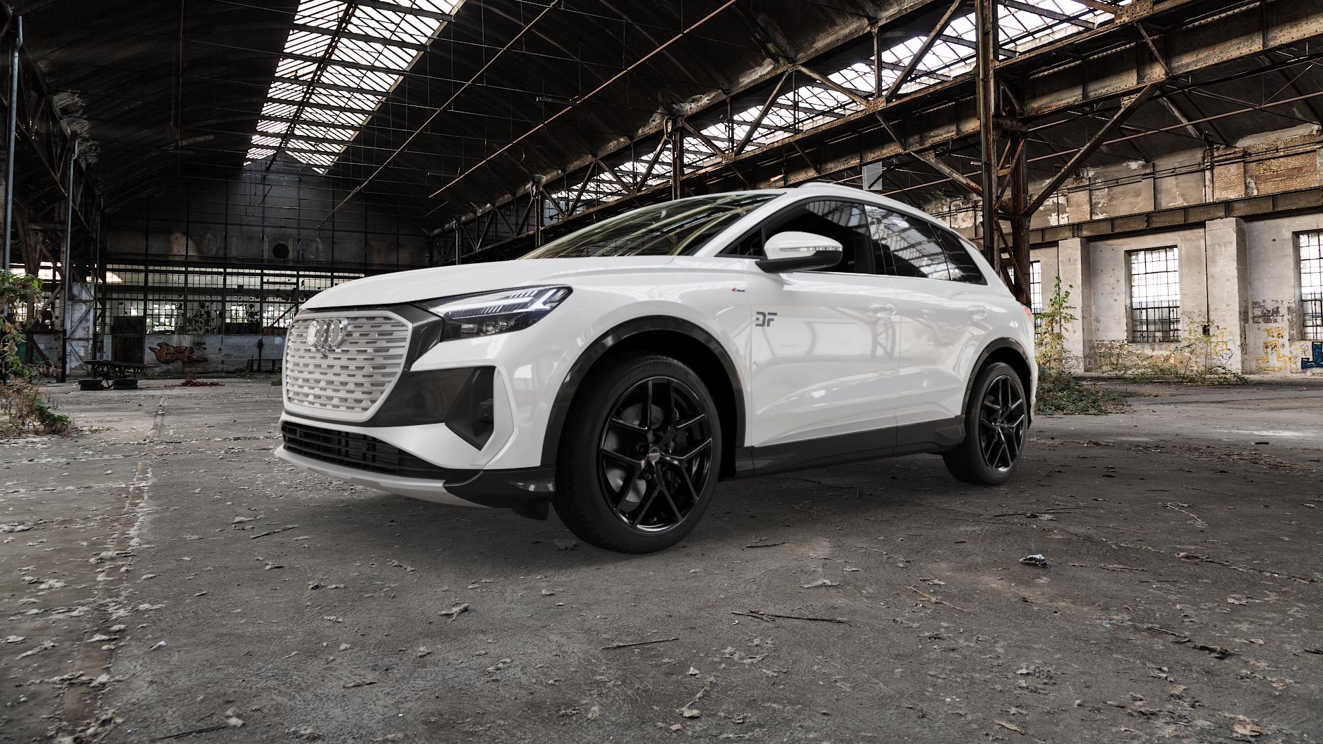 Borbet Y black glossy Felge mit Reifen schwarz in 20Zoll Winterfelge Alufelge auf weissem Audi Q4 Typ FZ ⬇️ mit 15mm Tieferlegung ⬇️ Old Industrial Hall_max5000mm_2022 Frontansicht_1