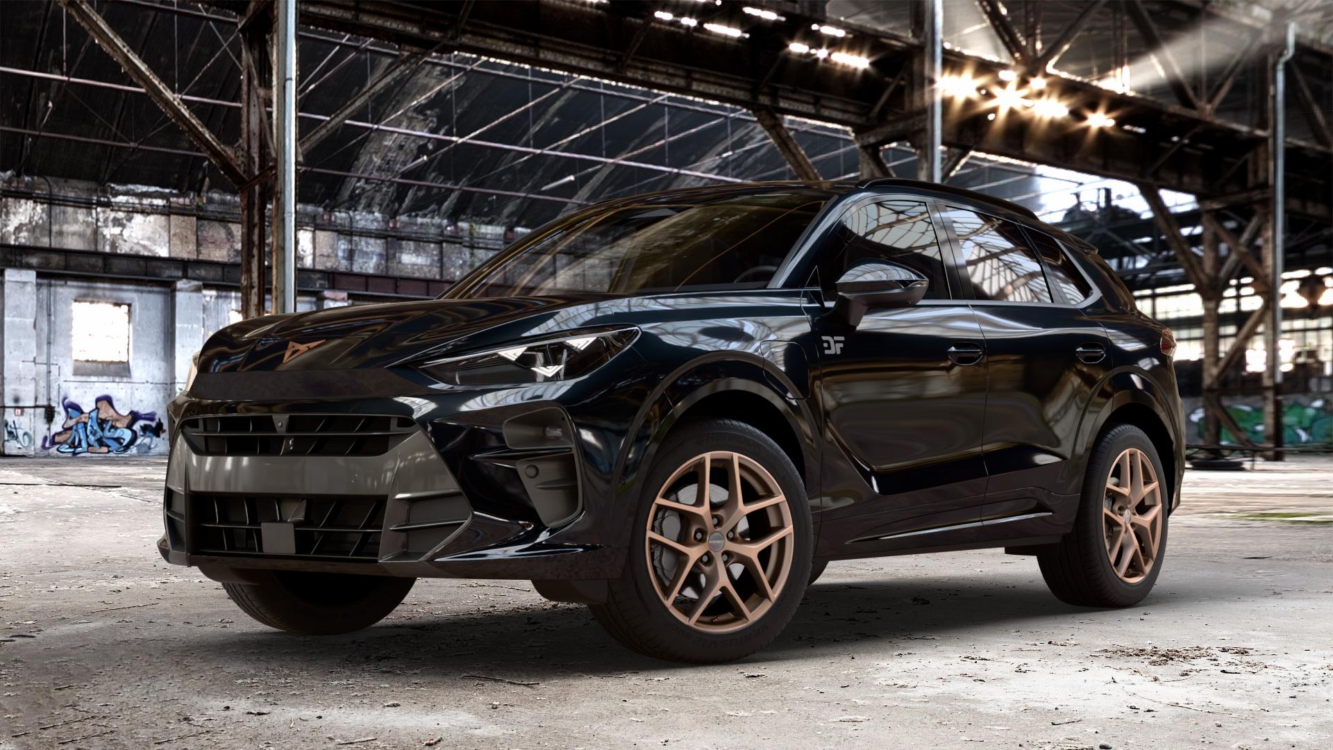 Borbet Y bronce matt Felge mit Reifen bronze in 18Zoll Winterfelge Alufelge auf metallic schwarzem Cupra Terramar Typ KP ⬇️ mit 15mm Tieferlegung ⬇️ Old Industrial Hall_max_4400mm_2024 Frontansicht_1