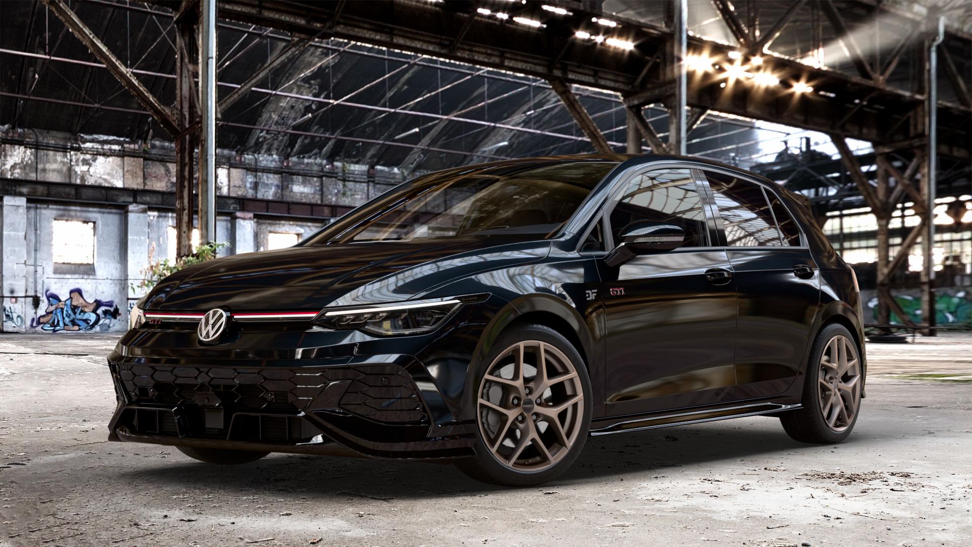 Borbet Y bronce matt Felge mit Reifen bronze in 18Zoll Winterfelge Alufelge auf schwarzem Volkswagen (VW) Golf 8 Facelift 2,0l GTI Clubsport 221kW (300 PS) ⬇️ mit 15mm Tieferlegung ⬇️ Old Industrial Hall_max_4400mm_2024 Frontansicht_1