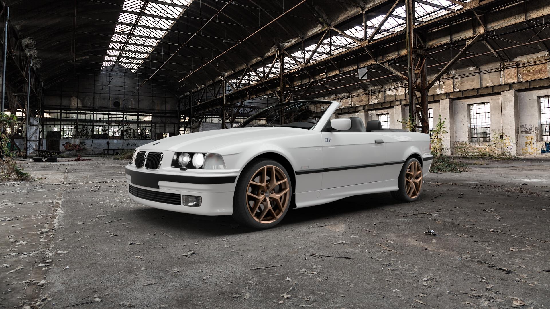 Borbet Y bronce matt Felge mit Reifen bronze in 18Zoll Winterfelge Alufelge auf weissem BMW 318i Typ E36 (Cabrio) 320i 323i 325i 328i 3er Cabrio (3/B) ⬇️ mit 15mm Tieferlegung ⬇️ Old Industrial Hall_max5000mm_2022 Frontansicht_1