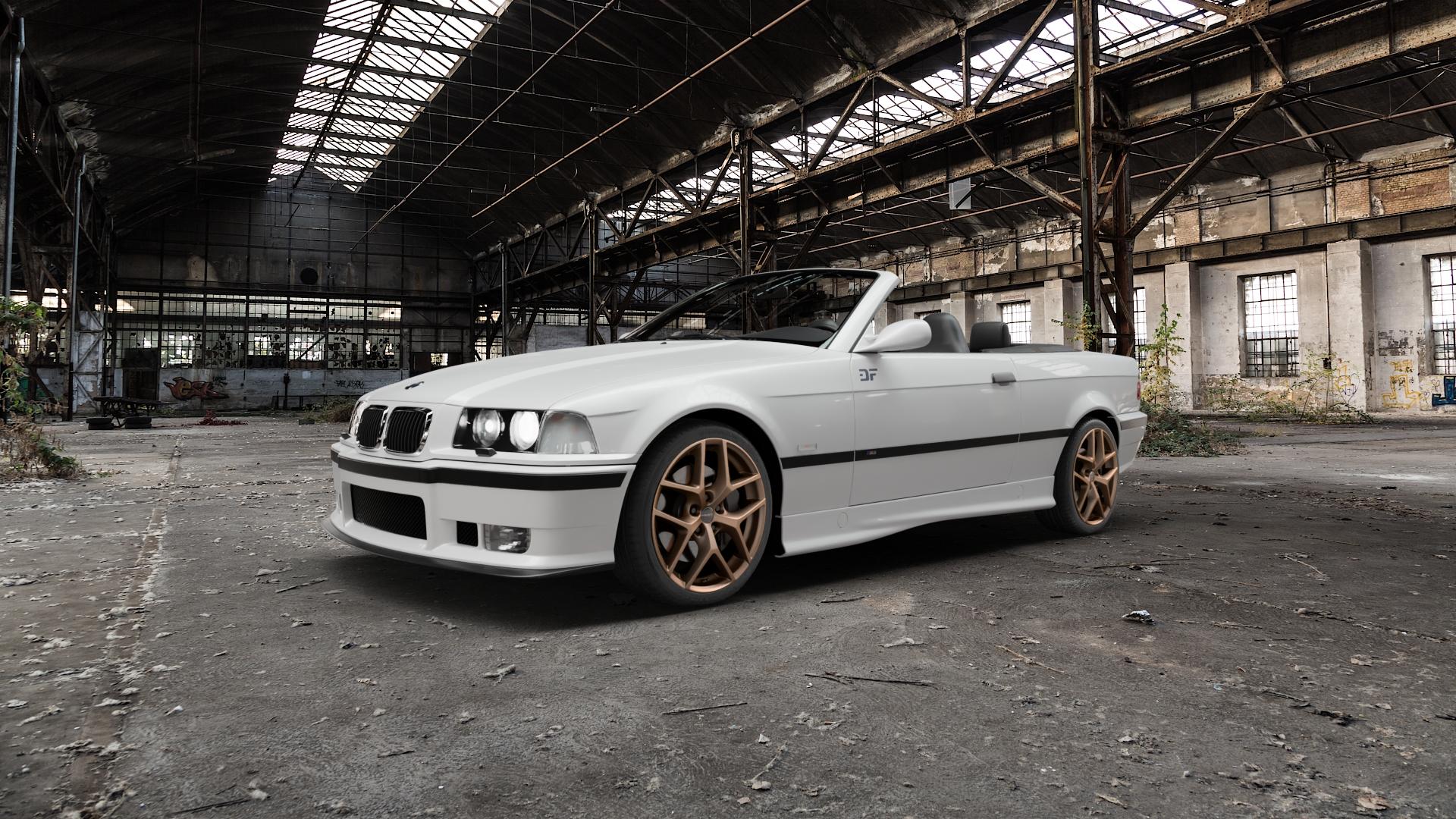 Borbet Y bronce matt Felge mit Reifen bronze in 18Zoll Winterfelge Alufelge auf weissem BMW M3 Typ E36 (Cabrio) ⬇️ mit 15mm Tieferlegung ⬇️ Old Industrial Hall_max5000mm_2022 Frontansicht_1