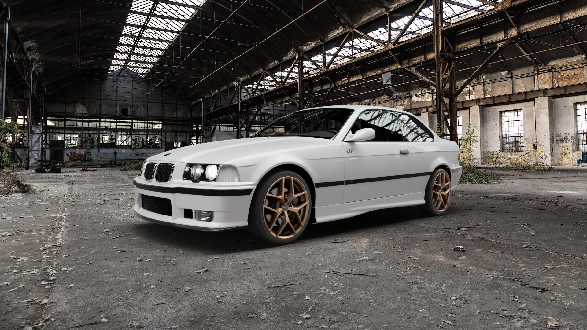 Borbet Y bronce matt Felge mit Reifen bronze in 18Zoll Winterfelge Alufelge auf weissem BMW M3 Typ E36 (Coupé) ⬇️ mit 15mm Tieferlegung ⬇️ Old Industrial Hall_max5000mm_2022 Frontansicht_1
