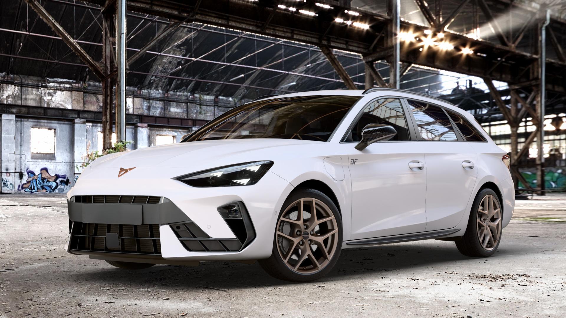 Borbet Y bronce matt Felge mit Reifen bronze in 18Zoll Winterfelge Alufelge auf weissem Cupra Leon Typ KL ST Facelift ⬇️ mit 15mm Tieferlegung ⬇️ Old Industrial Hall_max_4400mm_2024 Frontansicht_1