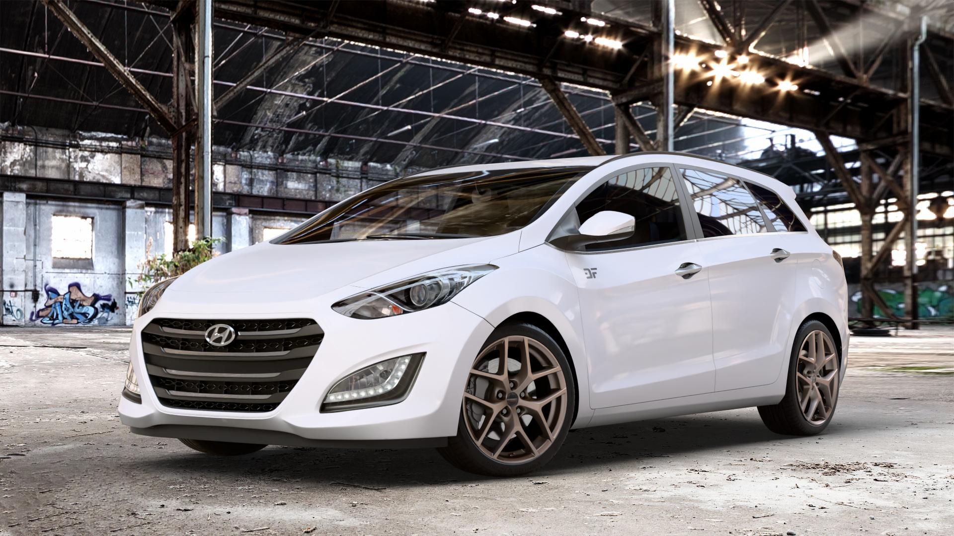 Borbet Y bronce matt Felge mit Reifen bronze in 18Zoll Winterfelge Alufelge auf weissem Hyundai i30 Typ FDH Kombi GDH Facelift ⬇️ mit 15mm Tieferlegung ⬇️ Old Industrial Hall_max_4400mm_2024 Frontansicht_1