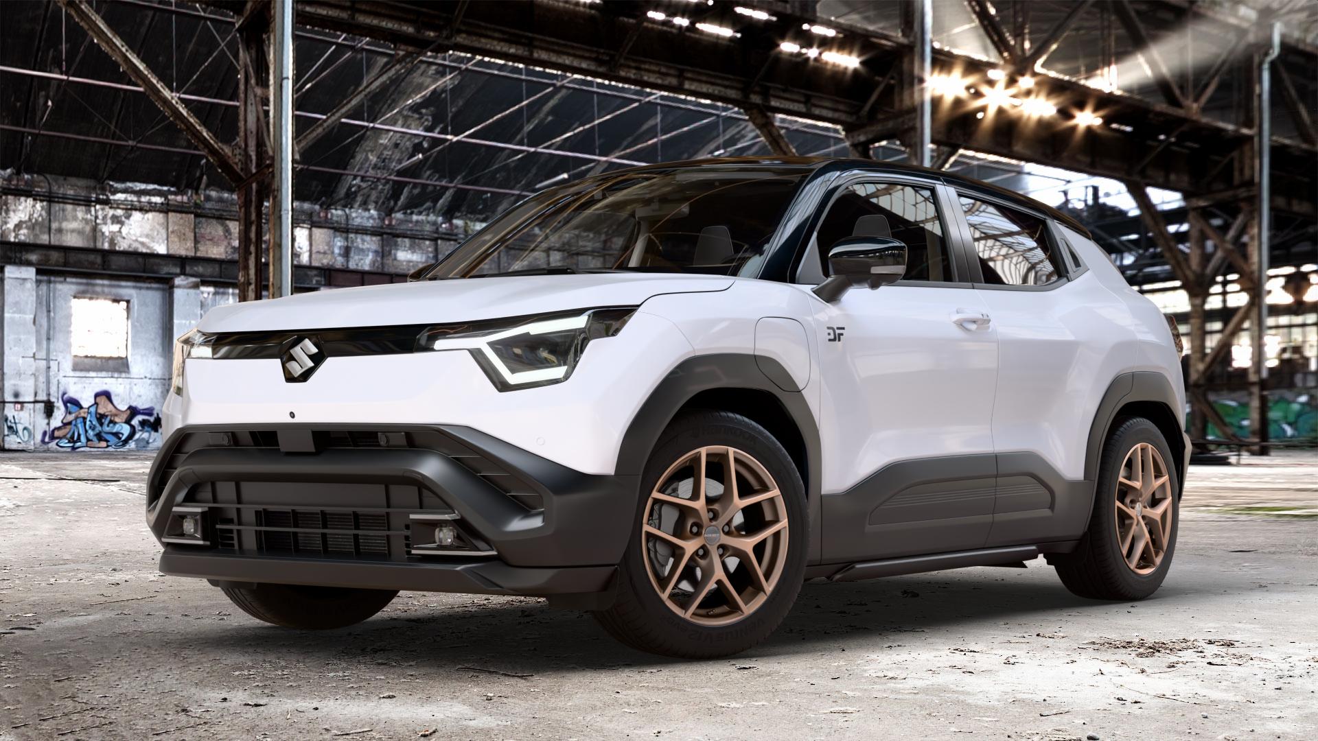 Borbet Y bronce matt Felge mit Reifen bronze in 18Zoll Winterfelge Alufelge auf weissen Suzuki Vitara Typ AP ⬇️ mit 15mm Tieferlegung ⬇️ Old Industrial Hall_max_4400mm_2024 Frontansicht_1