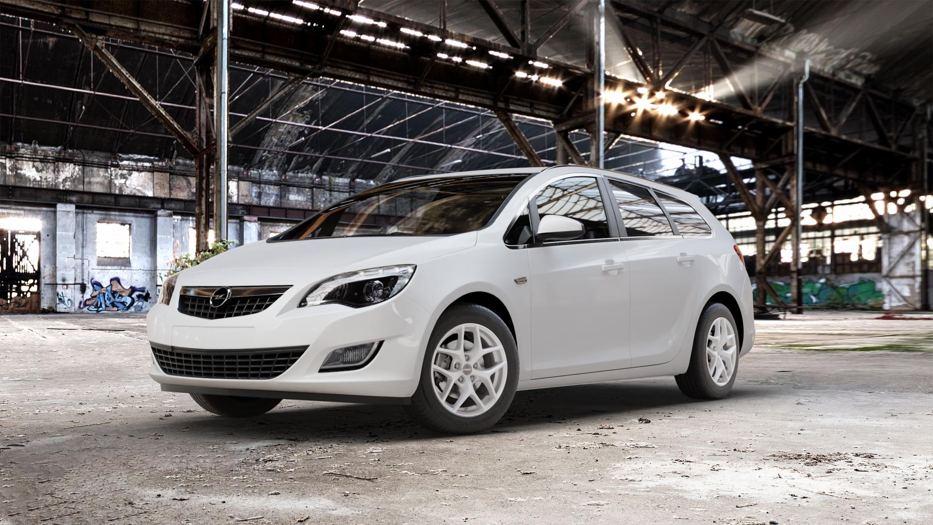 Borbet Y crystal silver Felge mit Reifen silber in 16Zoll Winterfelge Alufelge auf weissem Opel Astra J Sports Tourer Typ P-J/SW Facelift ⬇️ mit 15mm Tieferlegung ⬇️ Old Industrial Hall_max_5300mm_2024 Frontansicht_1