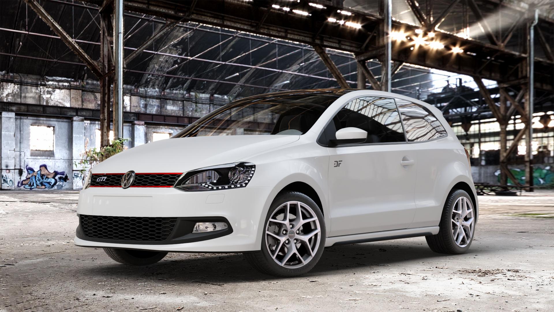 Borbet Y crystal silver Felge mit Reifen silber in 16Zoll Winterfelge Alufelge auf weissem Volkswagen (VW) Polo V Typ 6R 1,4l TSI GTI 132kW (179 PS) ⬇️ mit 15mm Tieferlegung ⬇️ Old Industrial Hall_max_4400mm_2024 Frontansicht_1