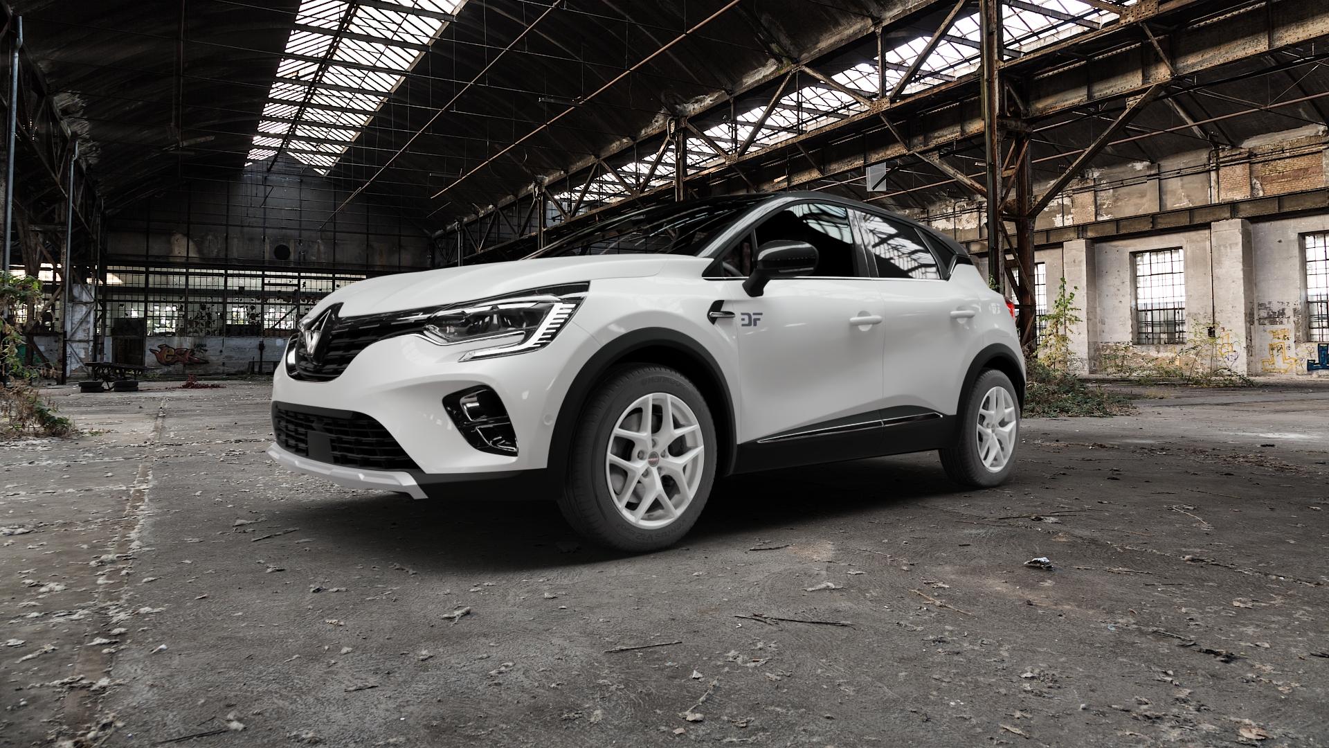Borbet Y crystal silver Felge mit Reifen silber in 17Zoll Winterfelge Alufelge auf weissem Renault Captur Typ RJB 1,3l TCe 155 113kW (154 PS) 1,5l dCi 95 70kW (95 1,0l 100 74kW (101 115 85kW (116 130 96kW (131 ⬇️ mit 15mm Tieferlegung ⬇️ Old Industrial Hall_max5000mm_2022 Frontansicht_1