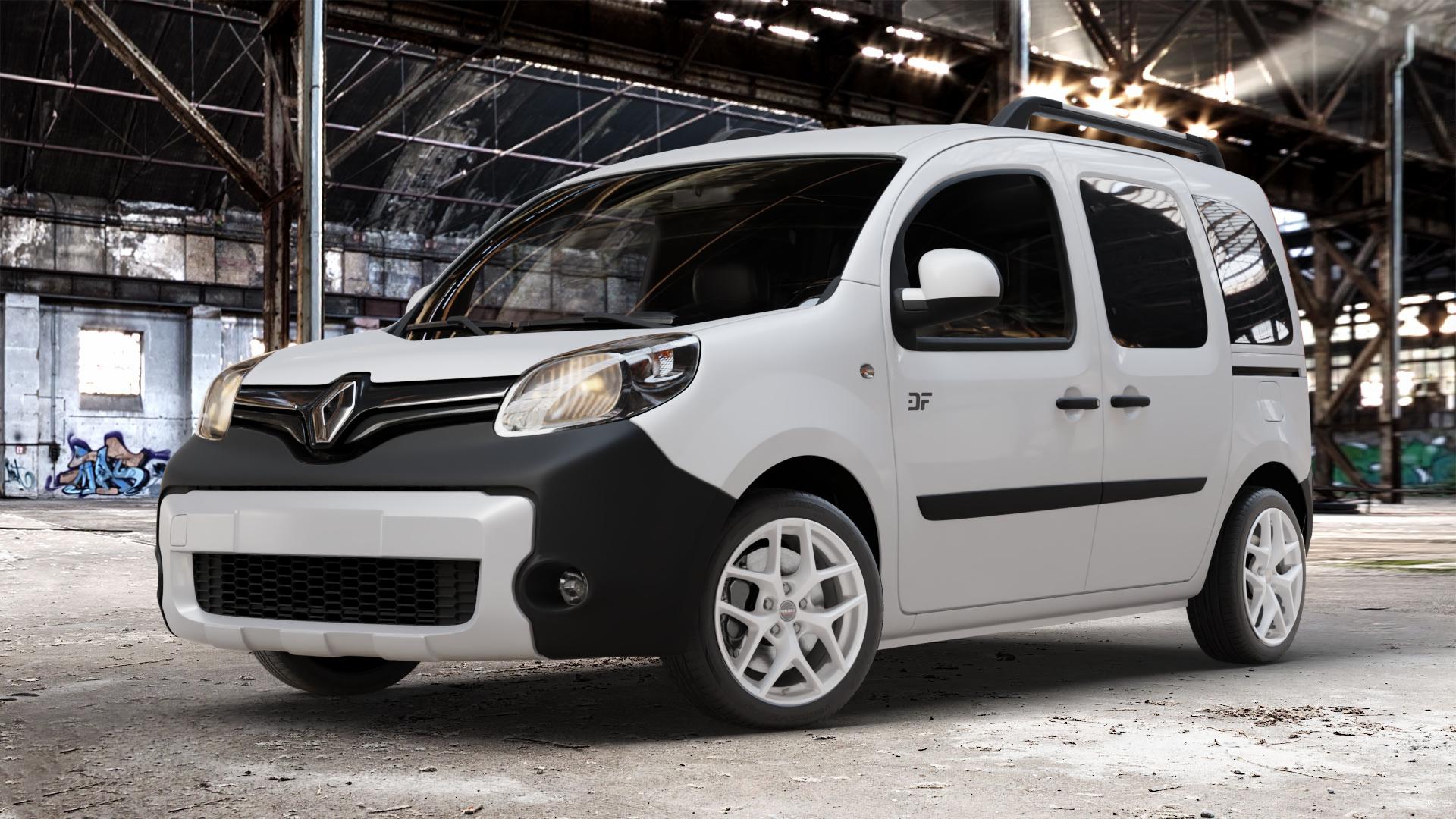 Borbet Y crystal silver Felge mit Reifen silber in 17Zoll Winterfelge Alufelge auf weissem Renault Kangoo II Typ W Rapid FW BeBop Facelift (13->) Maxi ⬇️ mit 15mm Tieferlegung ⬇️ Old Industrial Hall_max_4400mm_2024 Frontansicht_1