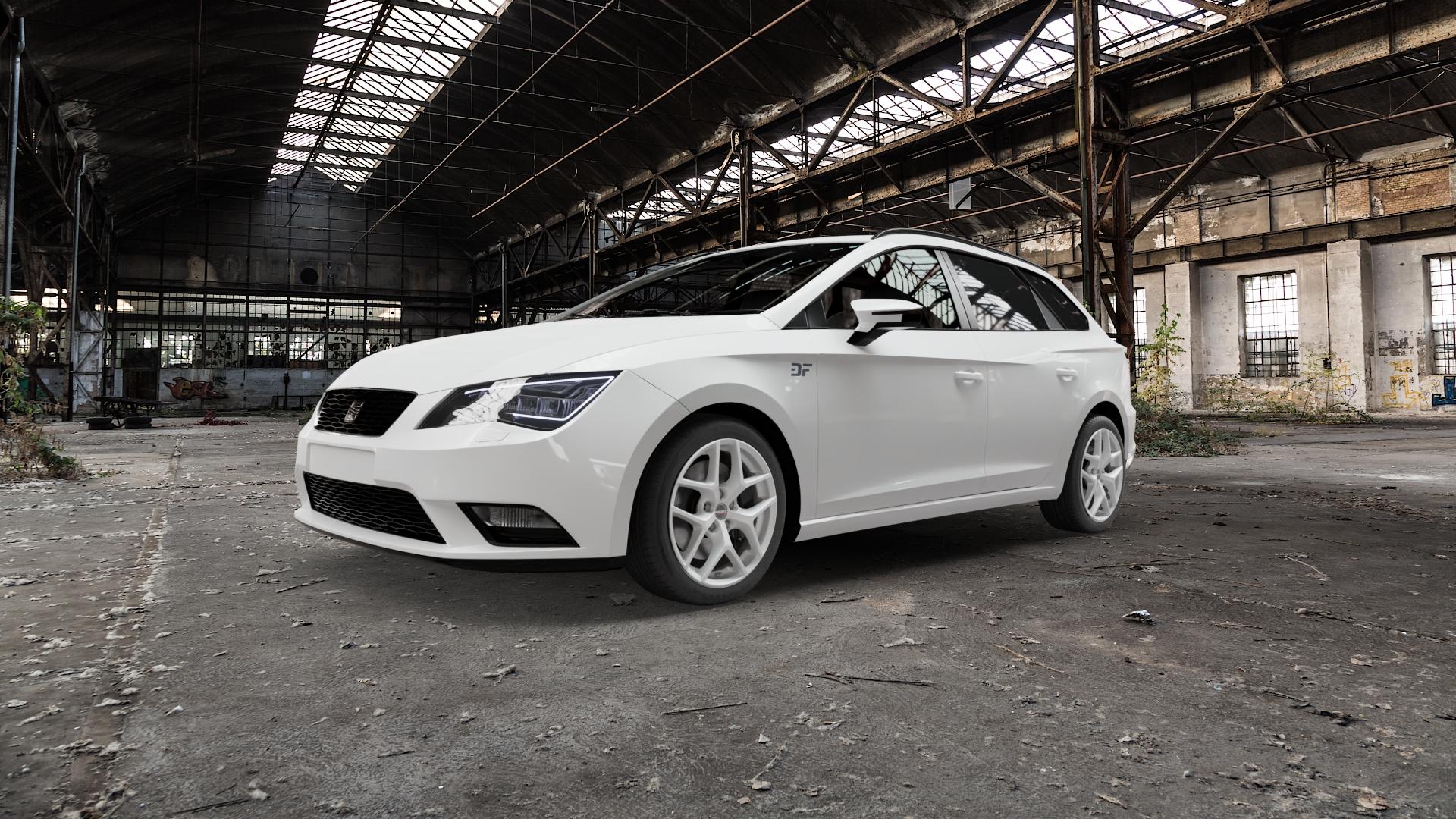 Borbet Y crystal silver Felge mit Reifen silber in 17Zoll Winterfelge Alufelge auf weissem Seat Leon Typ 5F ST ⬇️ mit 15mm Tieferlegung ⬇️ Old Industrial Hall_max5000mm_2022 Frontansicht_1