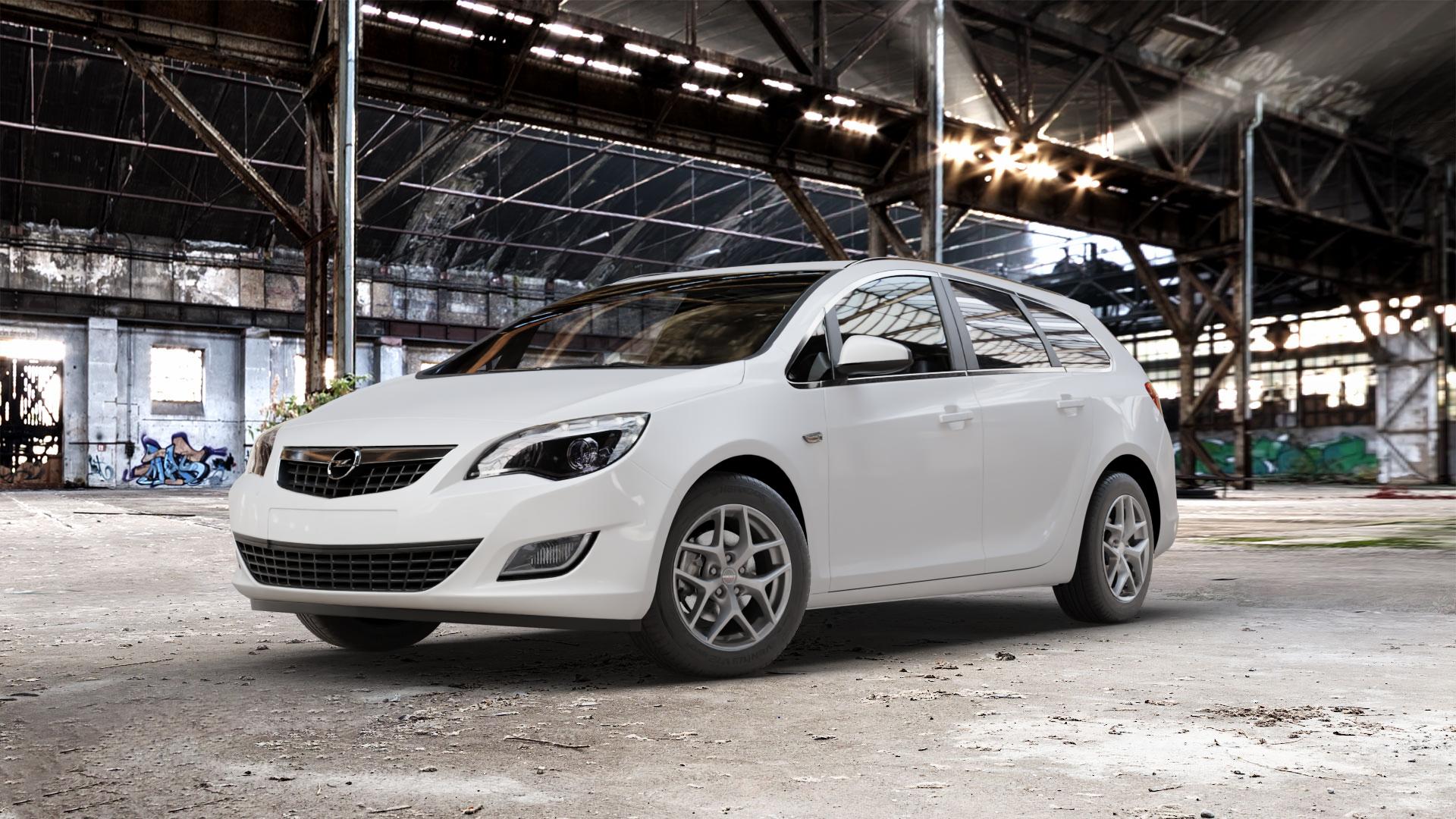Borbet Y titan matt Felge mit Reifen grau in 16Zoll Winterfelge Alufelge auf weissem Opel Astra J Sports Tourer Typ P-J/SW Facelift ⬇️ mit 15mm Tieferlegung ⬇️ Old Industrial Hall_max_5300mm_2024 Frontansicht_1