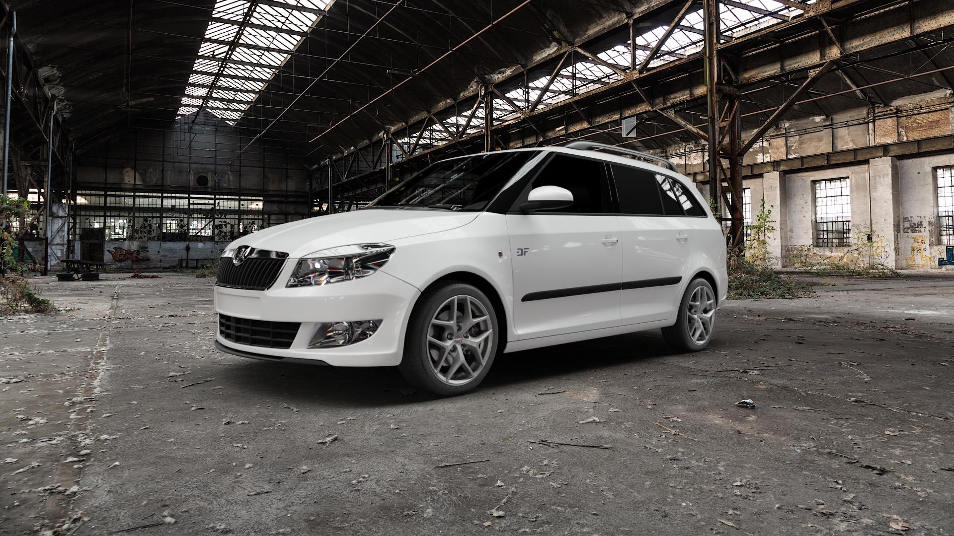 Borbet Y titan matt Felge mit Reifen grau in 16Zoll Winterfelge Alufelge auf weissem Skoda Fabia II Kombi Typ 5J Facelift ⬇️ mit 15mm Tieferlegung ⬇️ Old Industrial Hall_max5000mm_2022 Frontansicht_1