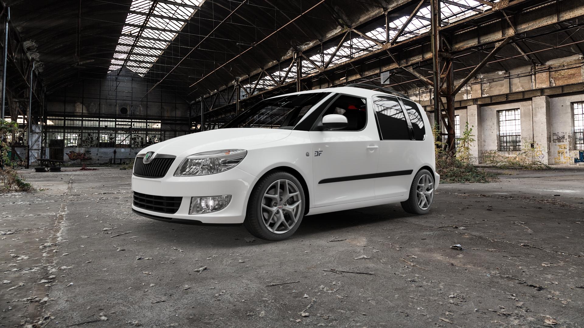 Borbet Y titan matt Felge mit Reifen grau in 16Zoll Winterfelge Alufelge auf weissem Skoda Roomster Typ 5J 1,2l 51kW (69 PS) 1,4l 63kW (86 TDI 55kW (75 TSI 77kW (105 1,6l 66kW (90 ⬇️ mit 15mm Tieferlegung ⬇️ Old Industrial Hall_max5000mm_2022 Frontansicht_1