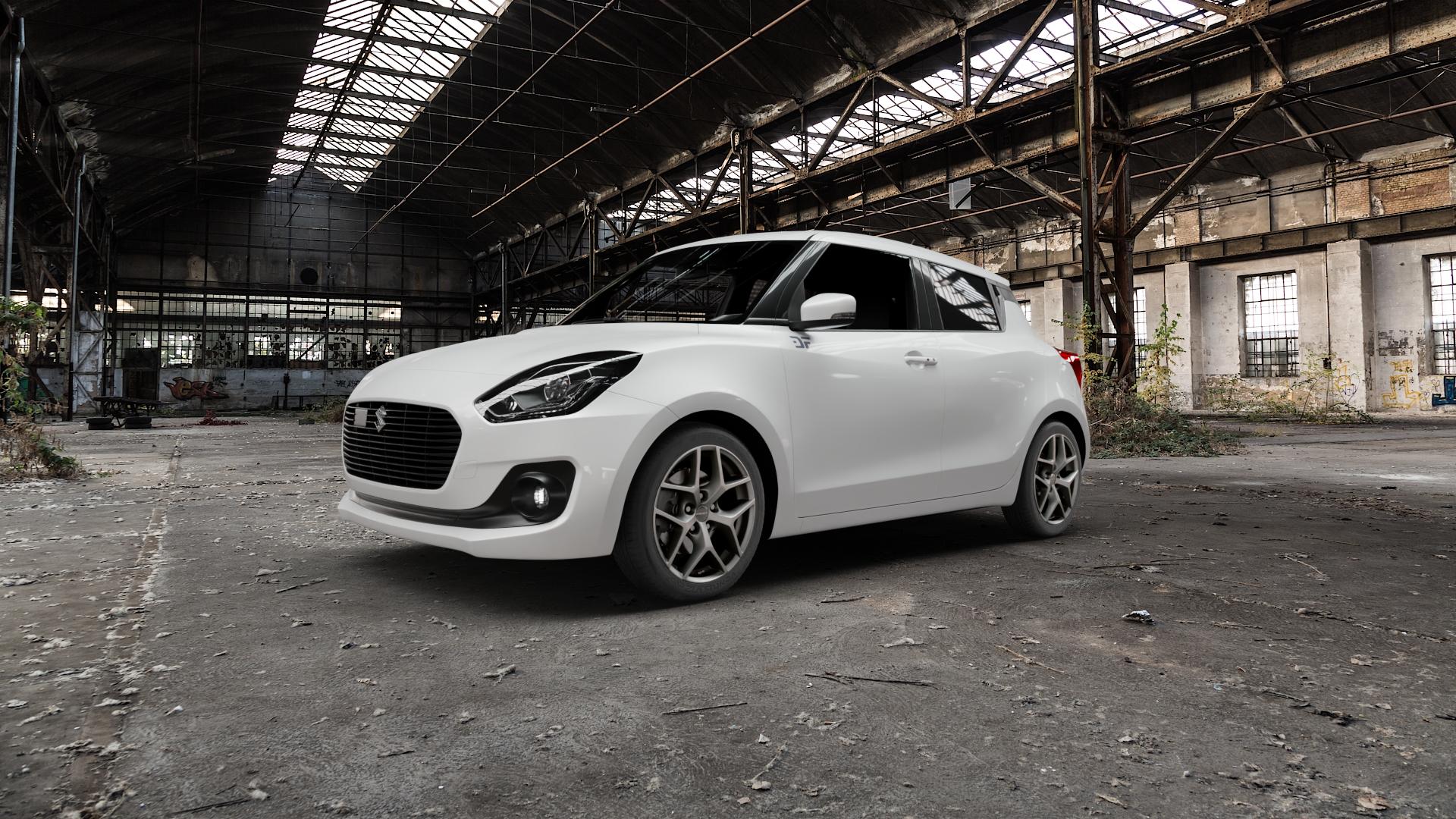 Borbet Y titan matt Felge mit Reifen grau in 16Zoll Winterfelge Alufelge auf weissem Suzuki Swift VI Typ AZ Facelift ⬇️ mit 15mm Tieferlegung ⬇️ Old Industrial Hall_max5000mm_2022 Frontansicht_1