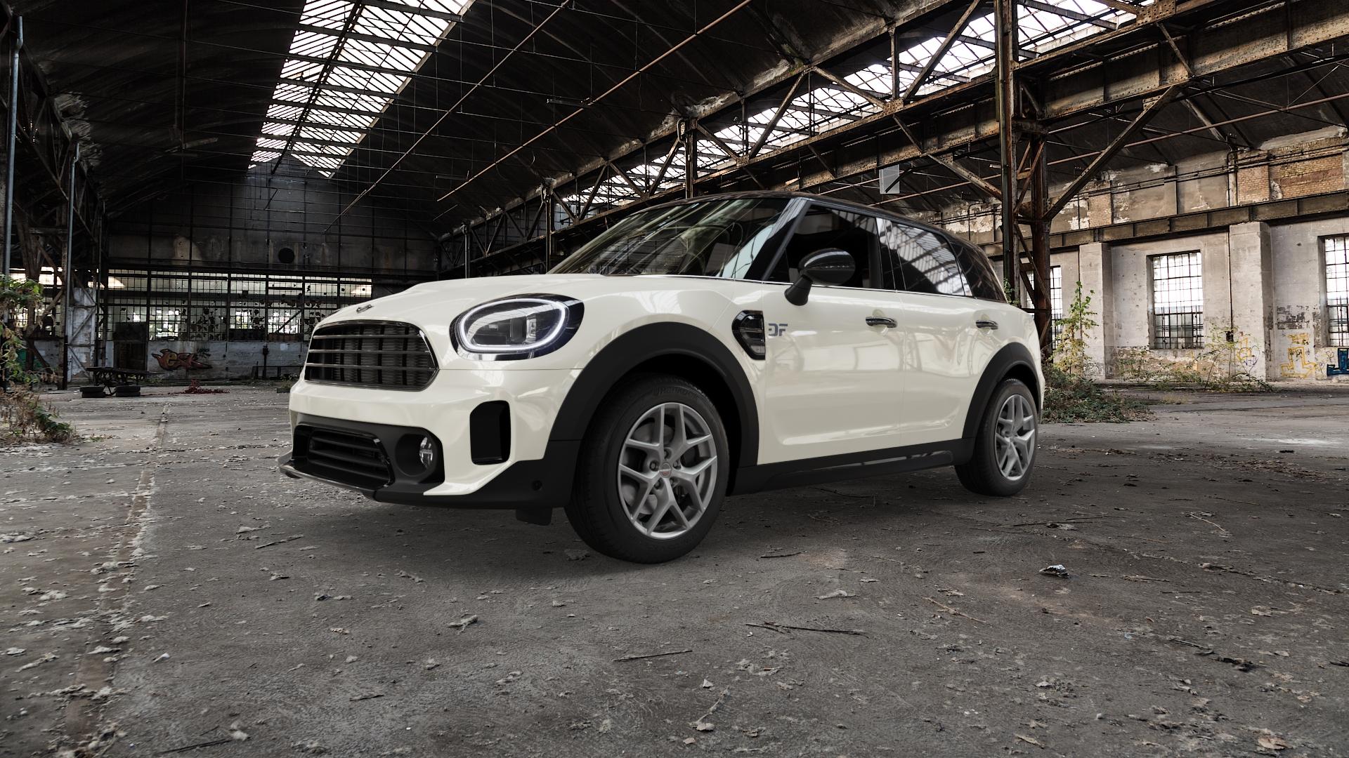 Borbet Y titan matt Felge mit Reifen grau in 17Zoll Winterfelge Alufelge auf weissem Mini F60 Typ FMX (Countryman) Facelift ⬇️ mit 15mm Tieferlegung ⬇️ Old Industrial Hall_max5000mm_2022 Frontansicht_1