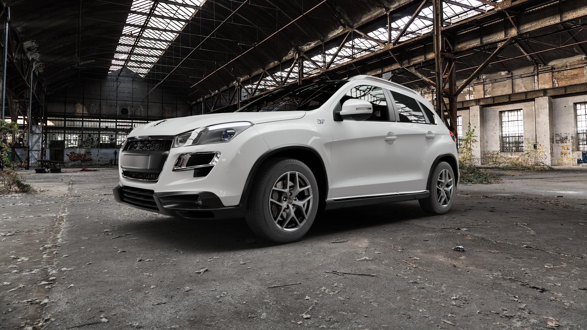 Borbet Y titan matt Felge mit Reifen grau in 17Zoll Winterfelge Alufelge auf weissem Peugeot 4008 ⬇️ mit 15mm Tieferlegung ⬇️ Old Industrial Hall_max5000mm_2022 Frontansicht_1