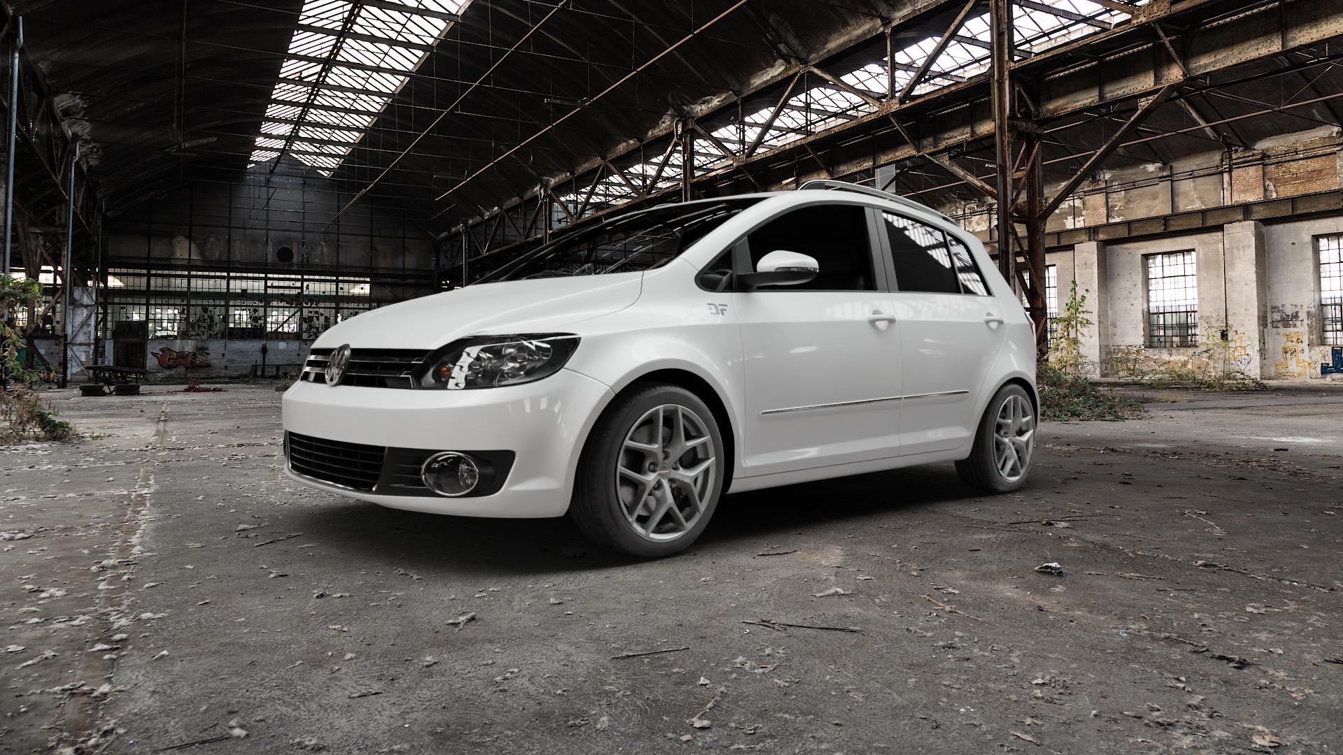 Borbet Y titan matt Felge mit Reifen grau in 17Zoll Winterfelge Alufelge auf weissem Volkswagen (VW) Golf 6 Plus ⬇️ mit 15mm Tieferlegung ⬇️ Old Industrial Hall_max5000mm_2022 Frontansicht_1