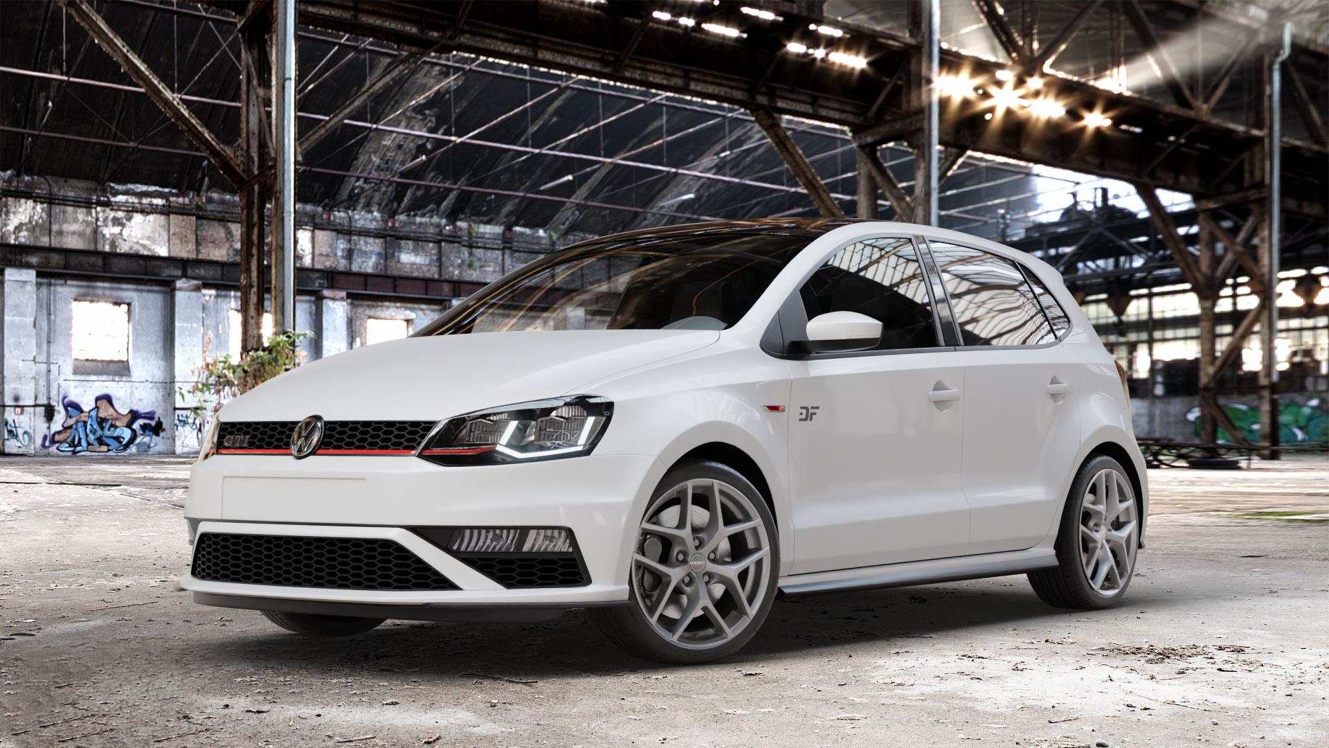 Borbet Y titan matt Felge mit Reifen grau in 17Zoll Winterfelge Alufelge auf weissem Volkswagen (VW) Polo V Typ 6C 1,8l GTI 141kW (192 PS) ⬇️ mit 15mm Tieferlegung ⬇️ Old Industrial Hall_max_4400mm_2024 Frontansicht_1