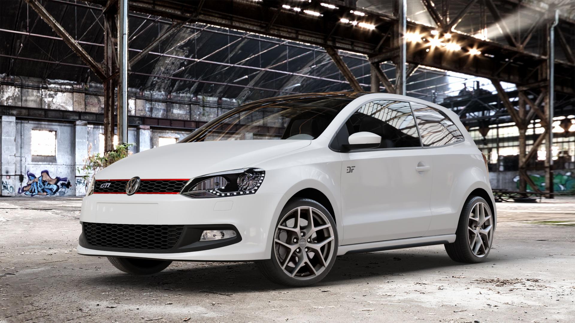 Borbet Y titan matt Felge mit Reifen grau in 17Zoll Winterfelge Alufelge auf weissem Volkswagen (VW) Polo V Typ 6R 1,4l TSI GTI 132kW (179 PS) ⬇️ mit 15mm Tieferlegung ⬇️ Old Industrial Hall_max_4400mm_2024 Frontansicht_1