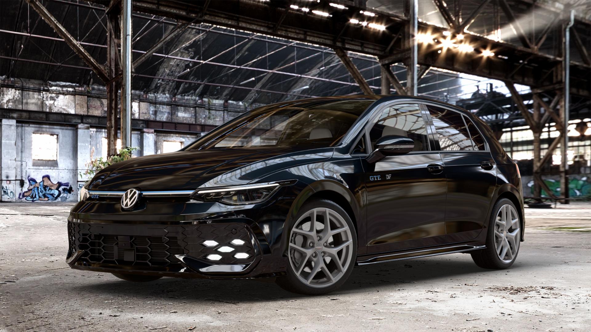 Borbet Y titan matt Felge mit Reifen grau in 18Zoll Winterfelge Alufelge auf schwarzem Volkswagen (VW) Golf 8 Facelift 1,5l TSI GTE 130kW Hybrid (177 PS) ⬇️ mit 15mm Tieferlegung ⬇️ Old Industrial Hall_max_4400mm_2024 Frontansicht_1