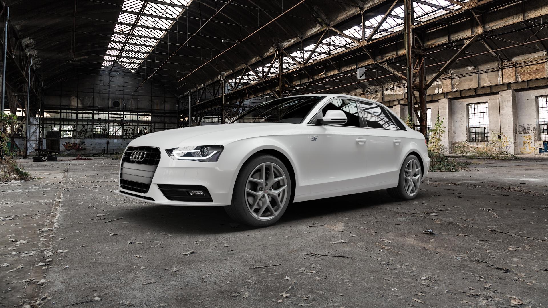 Borbet Y titan matt Felge mit Reifen grau in 18Zoll Winterfelge Alufelge auf weissem Audi A4 Typ 8K2/B8 (Limousine) Facelift ⬇️ mit 15mm Tieferlegung ⬇️ Old Industrial Hall_max5000mm_2022 Frontansicht_1