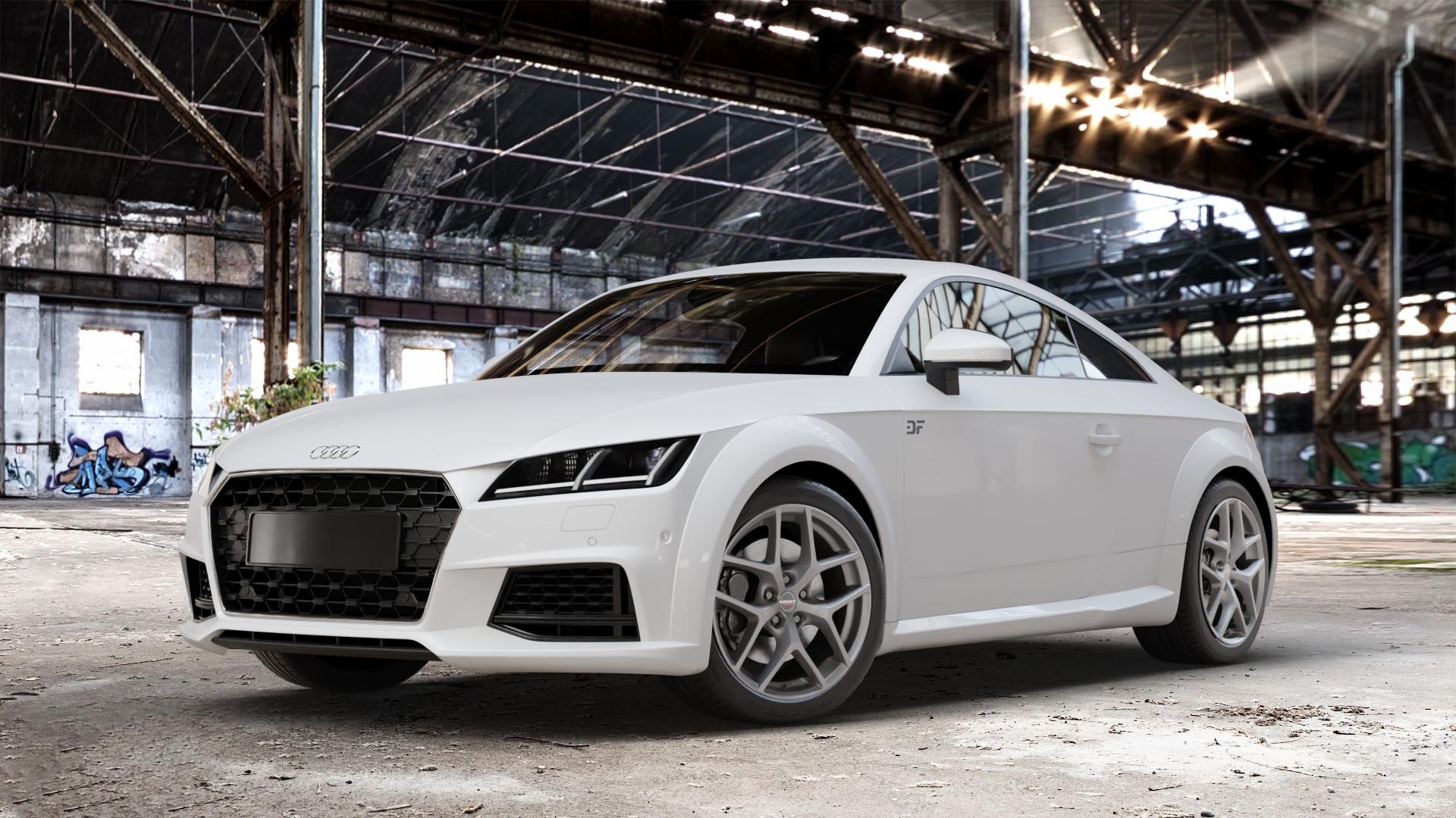 Borbet Y titan matt Felge mit Reifen grau in 18Zoll Winterfelge Alufelge auf weissem Audi TT III Typ 8S Facelift (Coupé) (Roadster) ⬇️ mit 15mm Tieferlegung ⬇️ Old Industrial Hall_max_4400mm_2024 Frontansicht_1