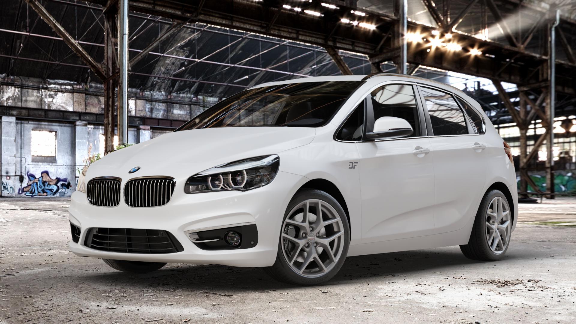 Borbet Y titan matt Felge mit Reifen grau in 18Zoll Winterfelge Alufelge auf weissem BMW 2er F45 Active Tourer (UKL-L) (F2AT) Facelift ⬇️ mit 15mm Tieferlegung ⬇️ Old Industrial Hall_max_4400mm_2024 Frontansicht_1