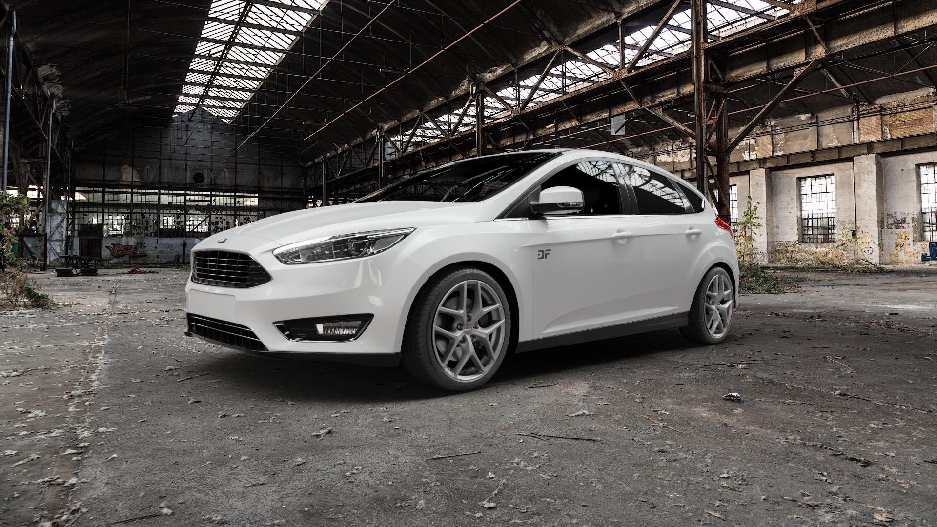 Borbet Y titan matt Felge mit Reifen grau in 18Zoll Winterfelge Alufelge auf weissem Ford Focus III Typ DYB Facelift (Schrägheck) ⬇️ mit 15mm Tieferlegung ⬇️ Old Industrial Hall_max5000mm_2022 Frontansicht_1