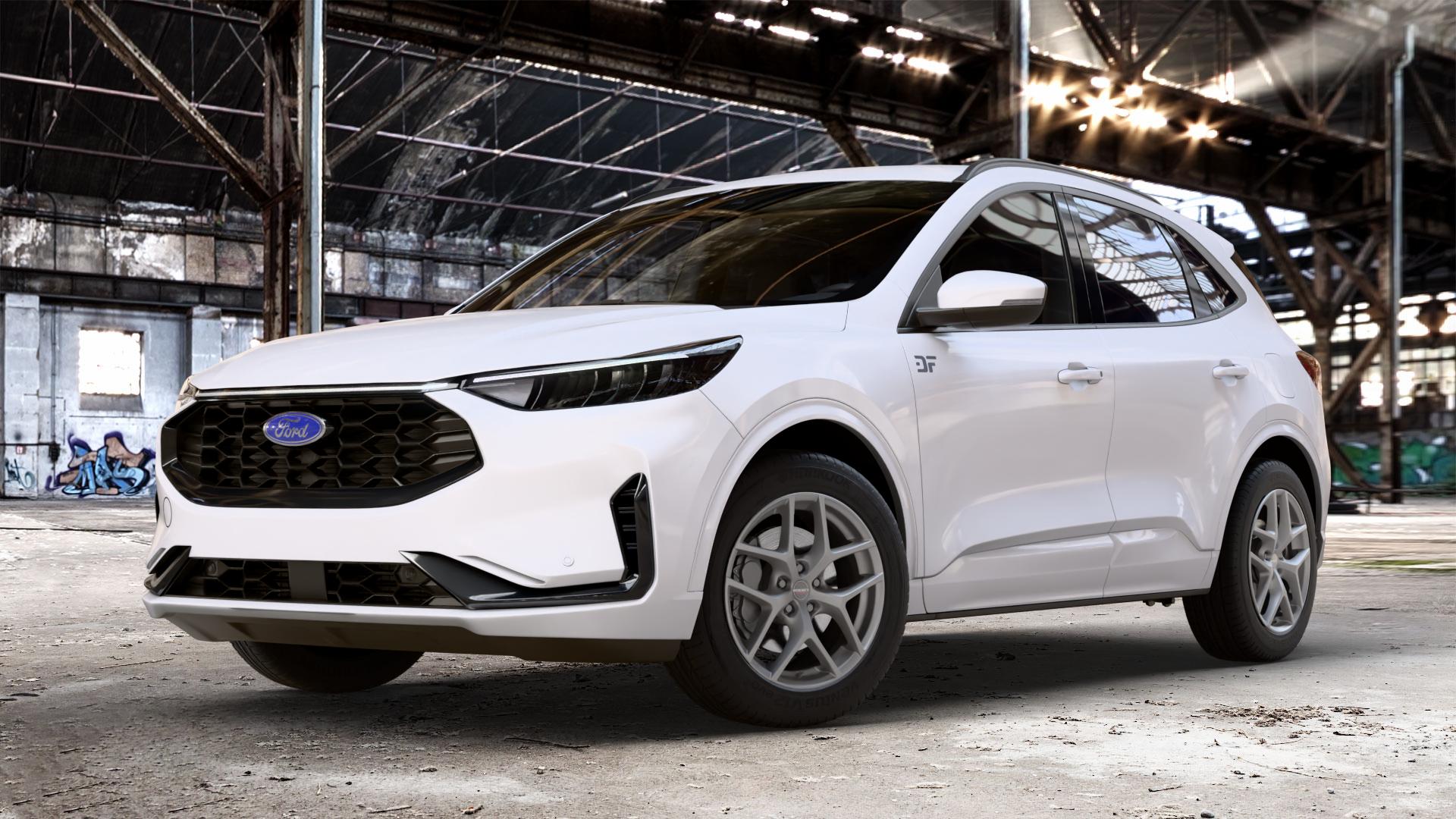 Borbet Y titan matt Felge mit Reifen grau in 18Zoll Winterfelge Alufelge auf weissem Ford Kuga III Typ DFK Facelift ⬇️ mit 15mm Tieferlegung ⬇️ Old Industrial Hall_max_4400mm_2024 Frontansicht_1
