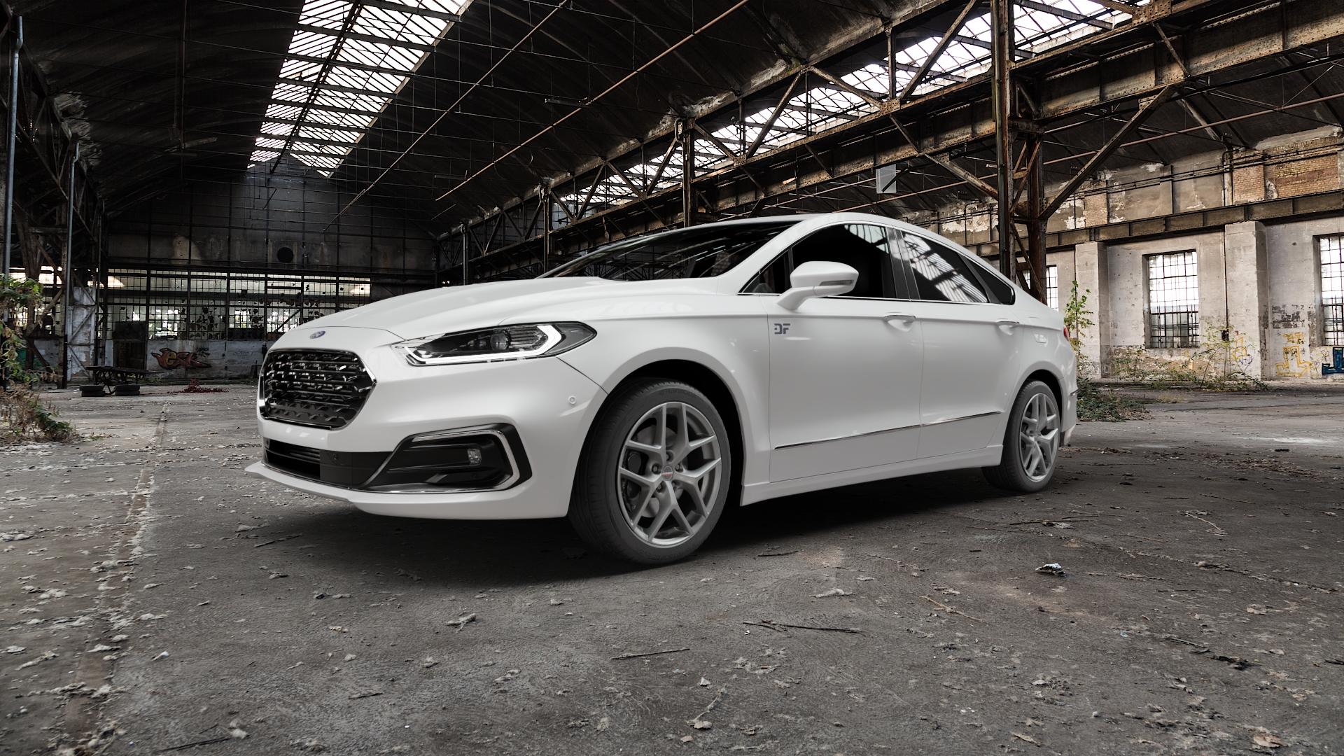 Borbet Y titan matt Felge mit Reifen grau in 18Zoll Winterfelge Alufelge auf weissem Ford Mondeo V Limousine Typ BA7 Facelift ⬇️ mit 15mm Tieferlegung ⬇️ Old Industrial Hall_max5000mm_2022 Frontansicht_1