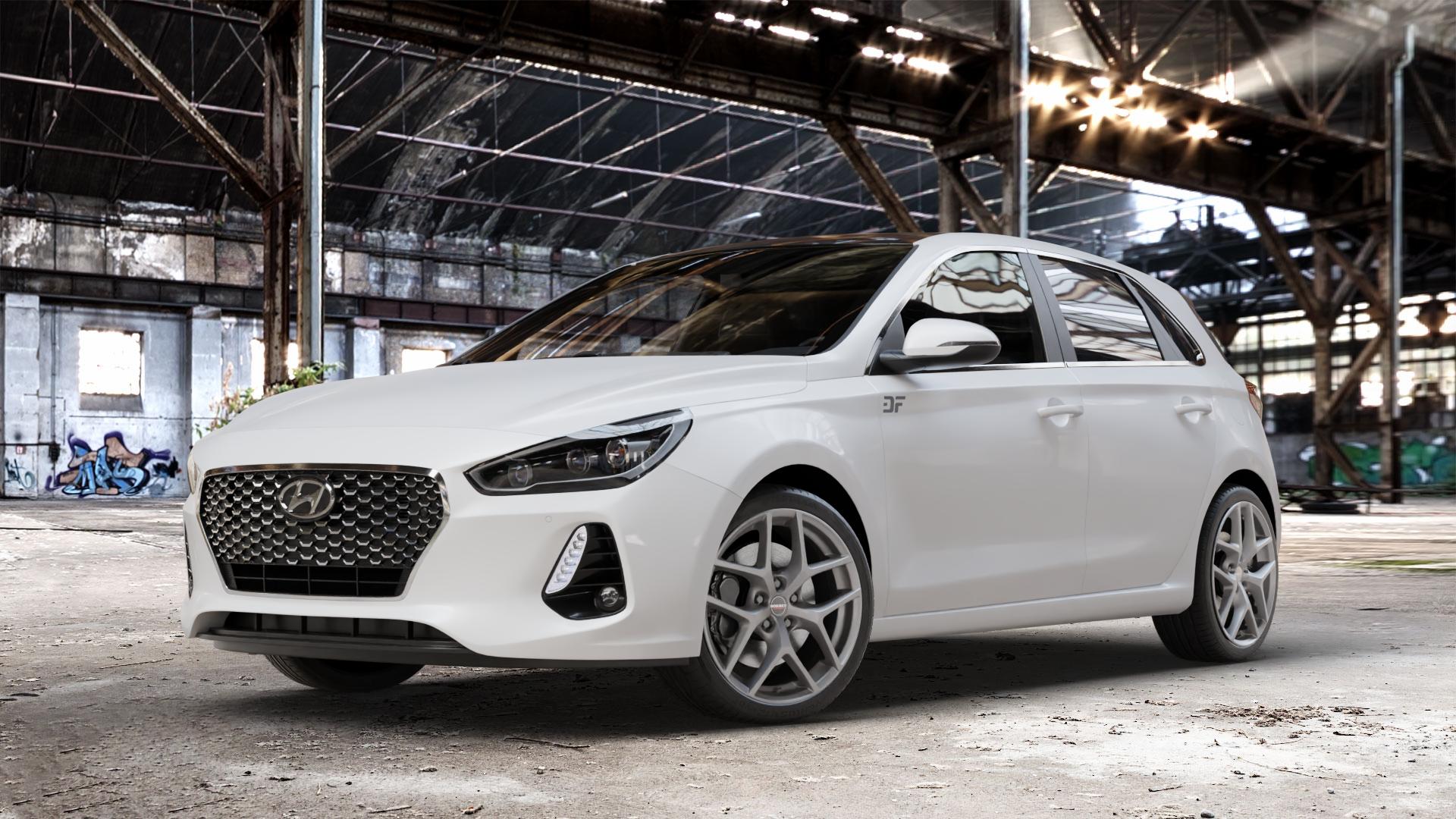 Borbet Y titan matt Felge mit Reifen grau in 18Zoll Winterfelge Alufelge auf weissem Hyundai i30 Typ PDE 1,0l T-GDI 88kW (120 PS) 1,4l MPI 73kW (99 103kW (140 1,6l CRDi 70kW (95 81kW (110 100kW (136 85kW (116 ⬇️ mit 15mm Tieferlegung ⬇️ Old Industrial Hall_max_4400mm_2024 Frontansicht_1
