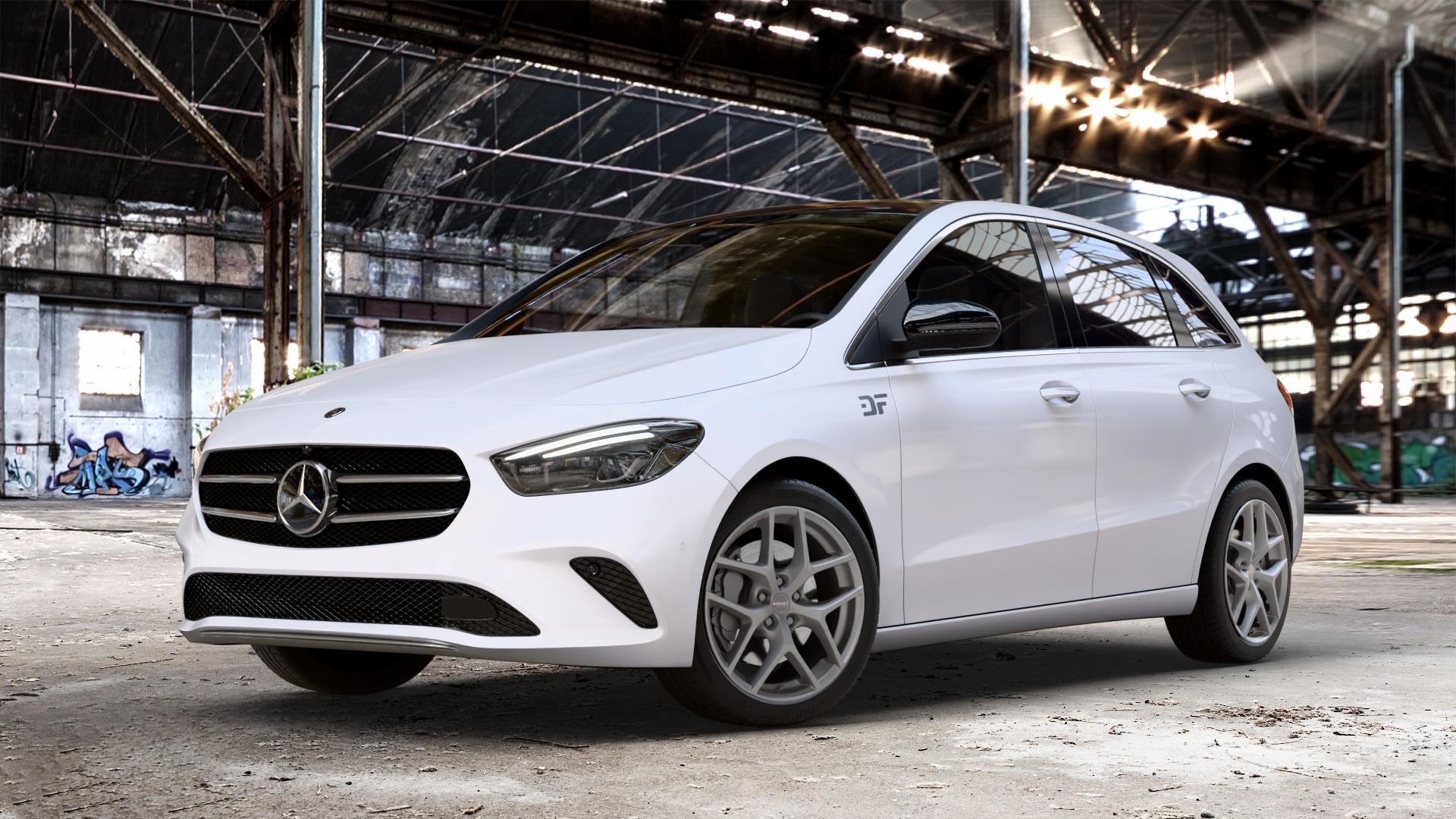Borbet Y titan matt Felge mit Reifen grau in 18Zoll Winterfelge Alufelge auf weissem Mercedes B-Klasse Typ W247 ⬇️ mit 15mm Tieferlegung ⬇️ Old Industrial Hall_max_4400mm_2024 Frontansicht_1
