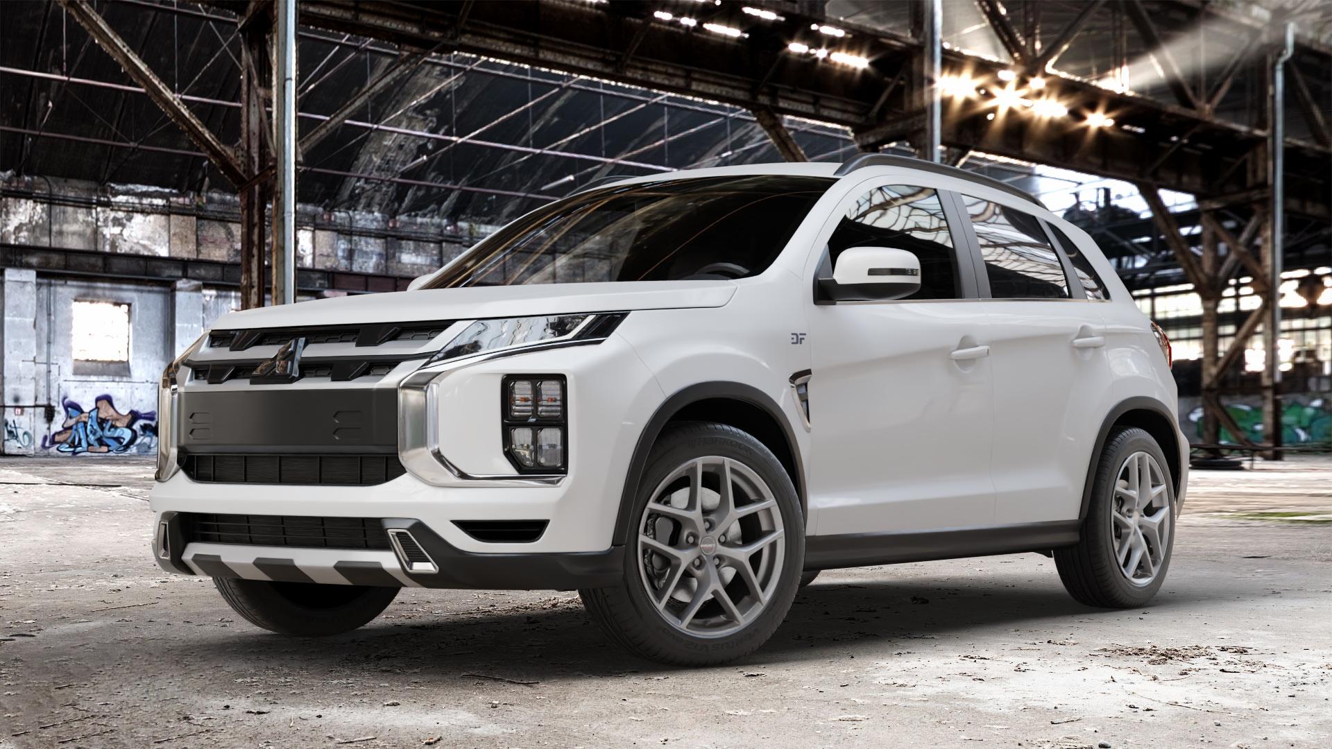 Borbet Y titan matt Felge mit Reifen grau in 18Zoll Winterfelge Alufelge auf weissem Mitsubishi ASX Typ GA0 Facelift 19-> ⬇️ mit 15mm Tieferlegung ⬇️ Old Industrial Hall_max_4400mm_2024 Frontansicht_1