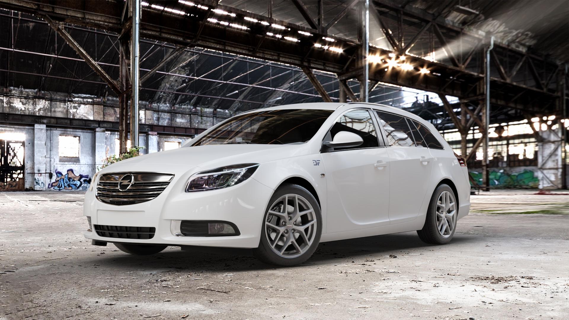 Borbet Y titan matt Felge mit Reifen grau in 18Zoll Winterfelge Alufelge auf weissem Opel Insignia I Sports Tourer Facelift ⬇️ mit 15mm Tieferlegung ⬇️ Old Industrial Hall_max_5300mm_2024 Frontansicht_1