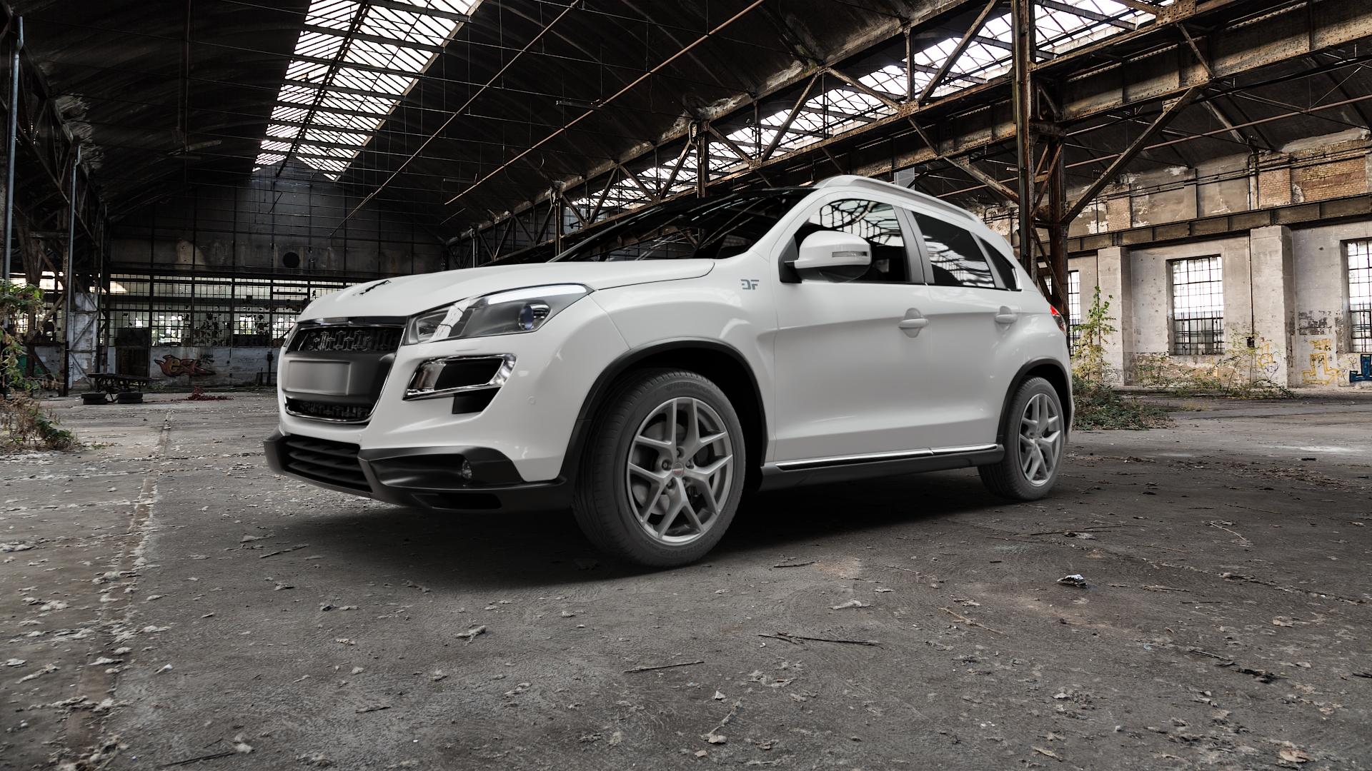 Borbet Y titan matt Felge mit Reifen grau in 18Zoll Winterfelge Alufelge auf weissem Peugeot 4008 ⬇️ mit 15mm Tieferlegung ⬇️ Old Industrial Hall_max5000mm_2022 Frontansicht_1