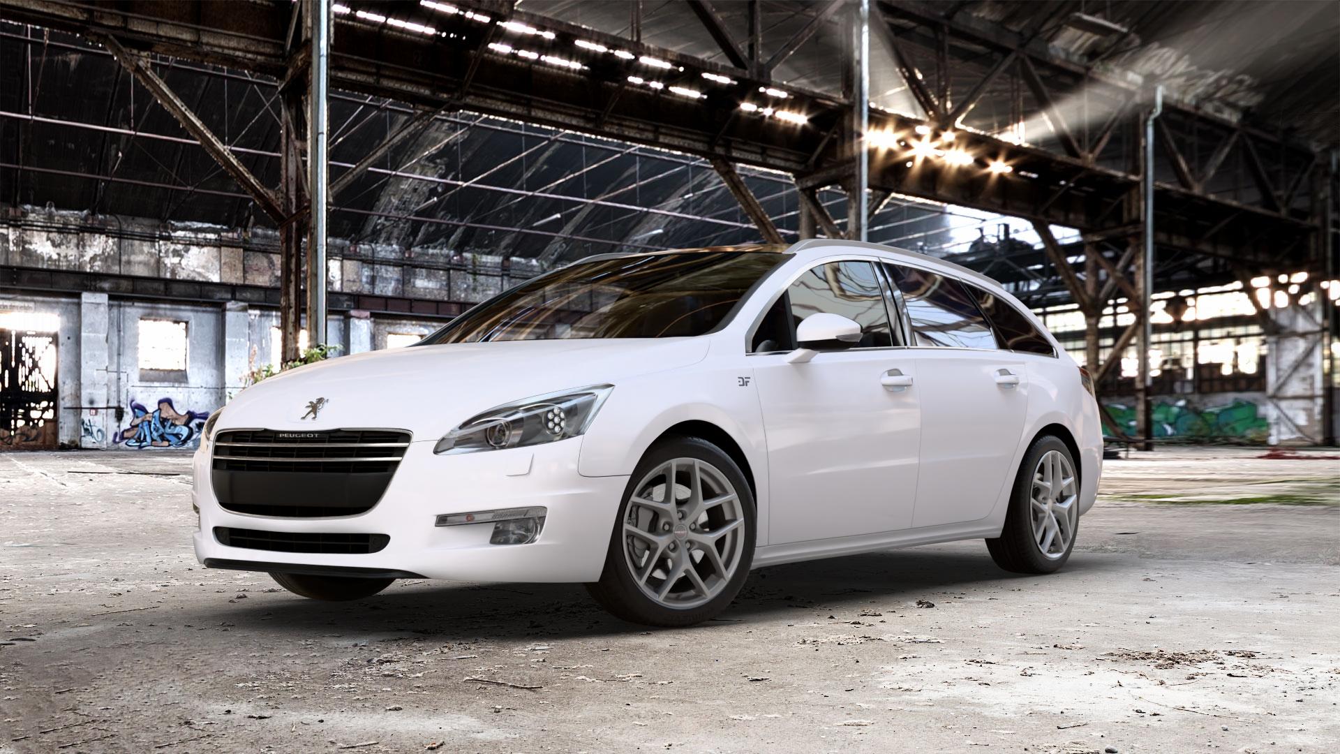 Borbet Y titan matt Felge mit Reifen grau in 18Zoll Winterfelge Alufelge auf weissem Peugeot 508 Typ 8 SW ⬇️ mit 15mm Tieferlegung ⬇️ Old Industrial Hall_max_5300mm_2024 Frontansicht_1