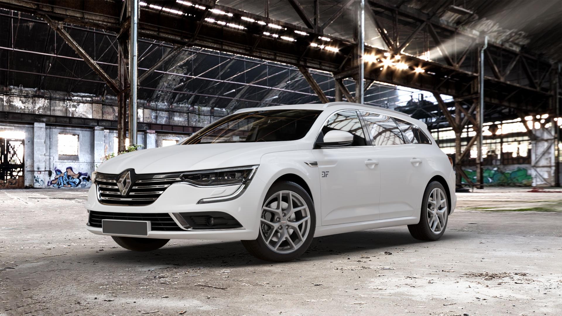 Borbet Y titan matt Felge mit Reifen grau in 18Zoll Winterfelge Alufelge auf weissem Renault Talisman Grandtour Typ RFD ⬇️ mit 15mm Tieferlegung ⬇️ Old Industrial Hall_max_5300mm_2024 Frontansicht_1