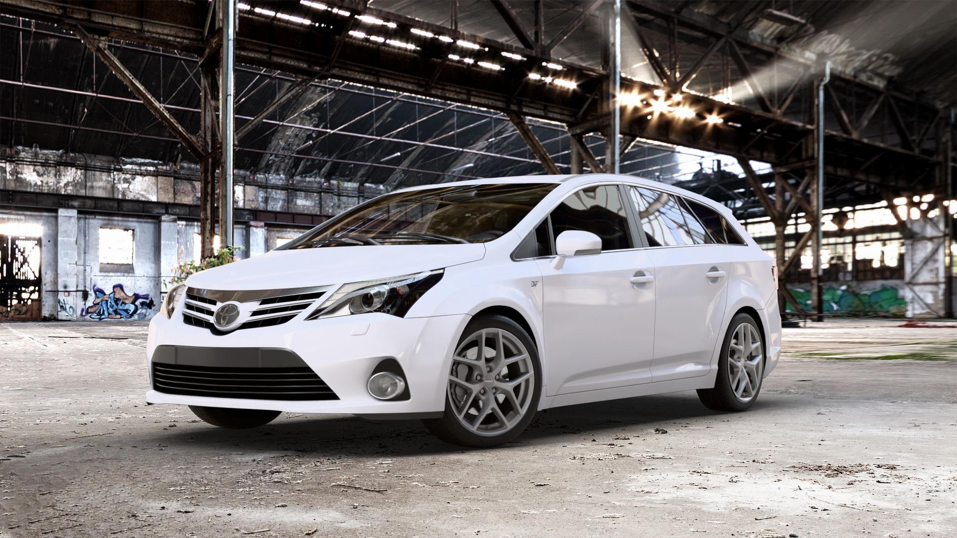 Borbet Y titan matt Felge mit Reifen grau in 18Zoll Winterfelge Alufelge auf weissem Toyota Avensis Combi Typ T27 Facelift 12-> ⬇️ mit 15mm Tieferlegung ⬇️ Old Industrial Hall_max_5300mm_2024 Frontansicht_1
