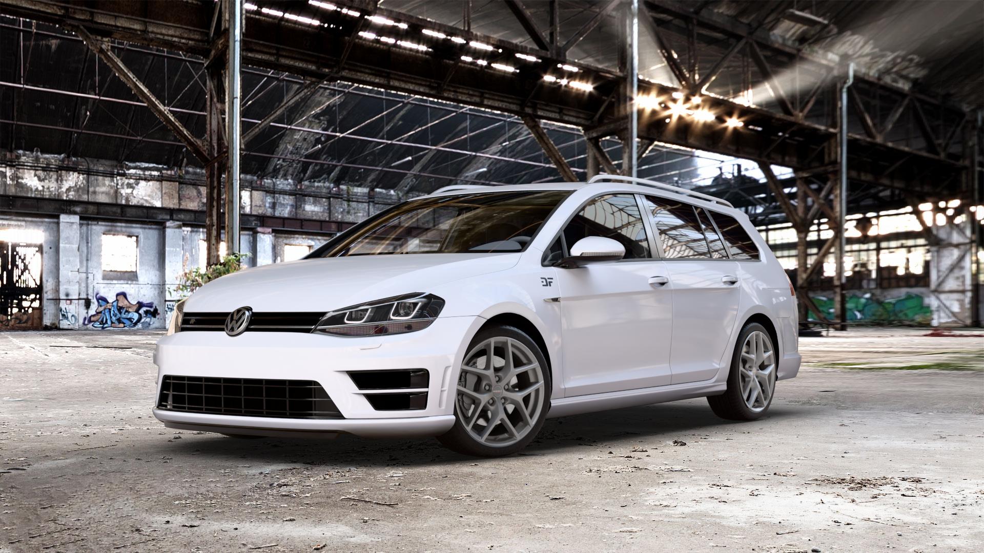 Borbet Y titan matt Felge mit Reifen grau in 18Zoll Winterfelge Alufelge auf weissem Volkswagen (VW) Golf 7 Variant 2,0l R 4Motion 221kW (300 PS) Facelift 213kW (290 228kW (310 ⬇️ mit 15mm Tieferlegung ⬇️ Old Industrial Hall_max_5300mm_2024 Frontansicht_1