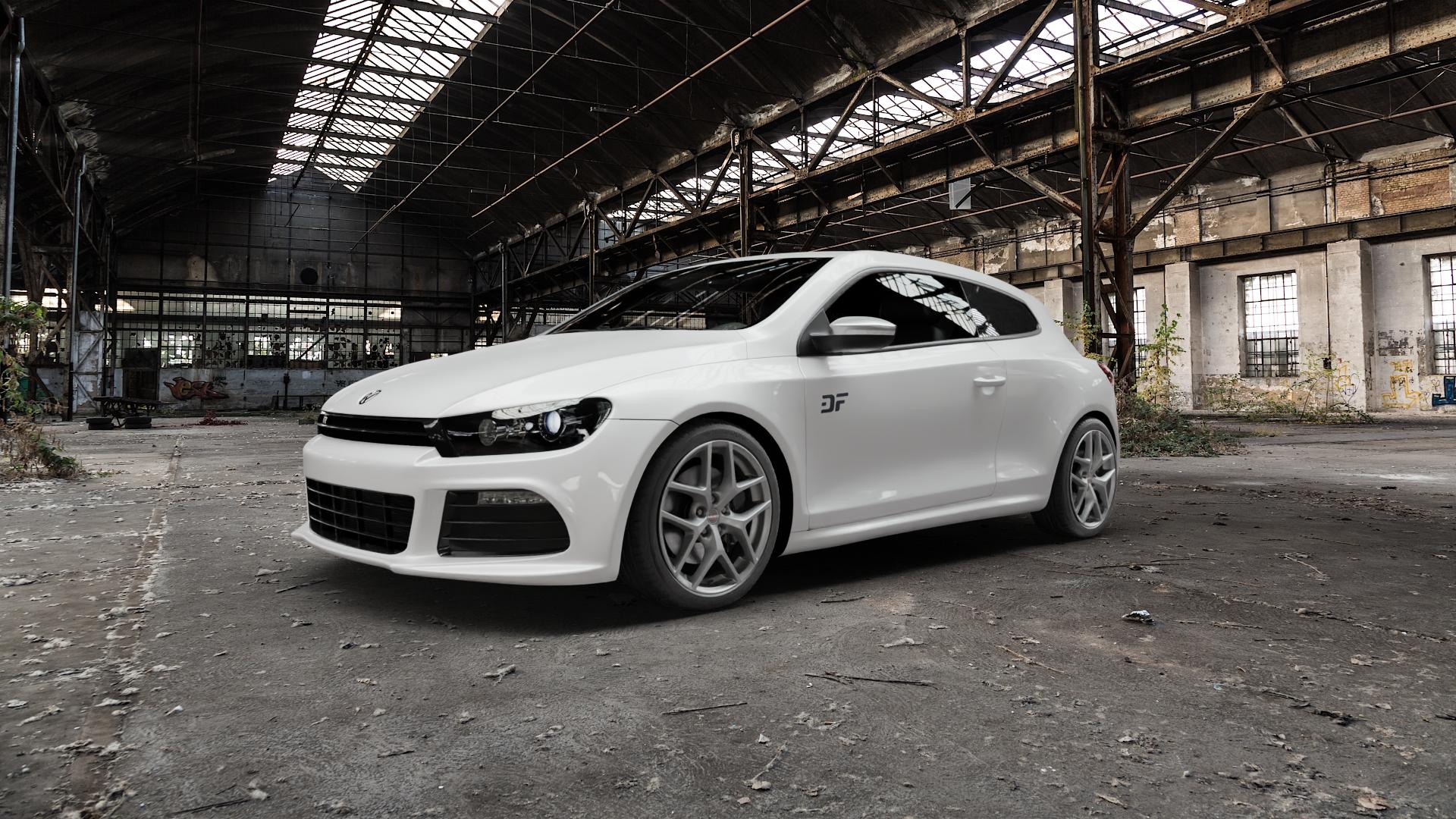 Borbet Y titan matt Felge mit Reifen grau in 18Zoll Winterfelge Alufelge auf weissem Volkswagen (VW) Scirocco III Typ 13 2,0l TSI R 195kW (265 PS) 188kW (256 ⬇️ mit 15mm Tieferlegung ⬇️ Old Industrial Hall_max5000mm_2022 Frontansicht_1