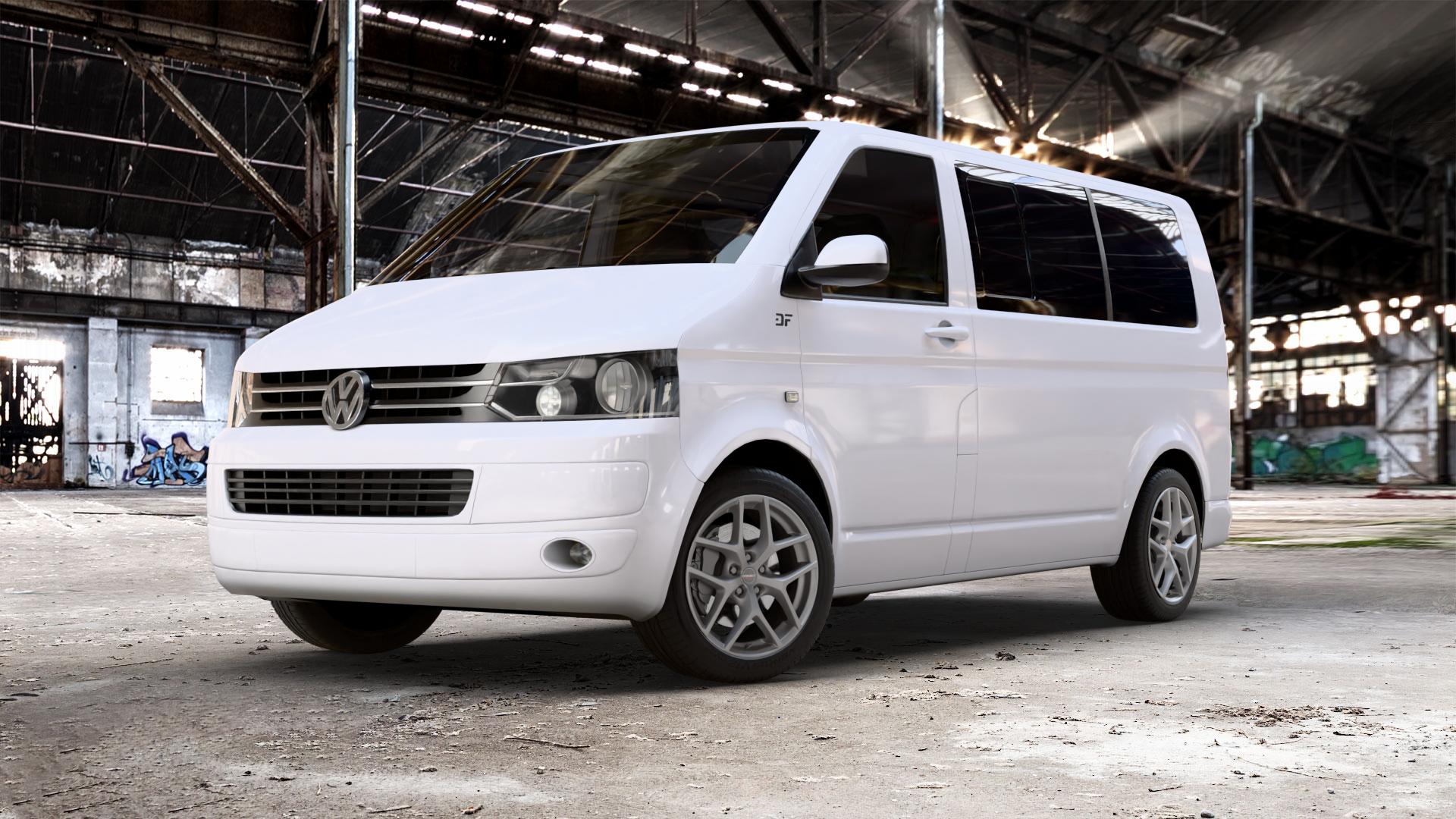 Borbet Y titan matt Felge mit Reifen grau in 18Zoll Winterfelge Alufelge auf weissem Volkswagen (VW) T5 Caravelle 2,0l TDI 62kW (84 PS) 84kW (114 103kW (140 75kW (102 100kW (136 132kW (179 TSI 150kW (204 110kW (150 4Motion Kombi Multivan ⬇️ mit 15mm Tieferlegung ⬇️ Old Industrial Hall_max_5300mm_2024 Frontansicht_1