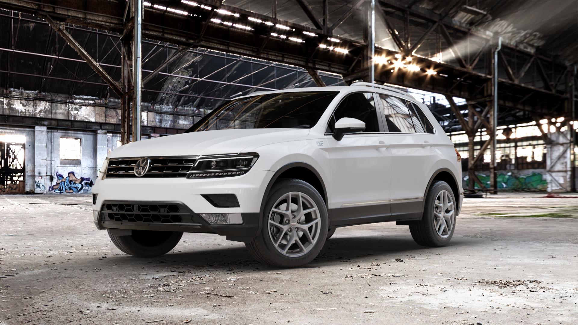 Borbet Y titan matt Felge mit Reifen grau in 18Zoll Winterfelge Alufelge auf weissem Volkswagen (VW) Tiguan II Typ 5N 2,0l TSI 4Motion 132kW (179 PS) TDI 110kW (150 1,4l 92kW (125 85kW (116 1,5l 96kW (131 1,6l ⬇️ mit 15mm Tieferlegung ⬇️ Old Industrial Hall_max_5300mm_2024 Frontansicht_1