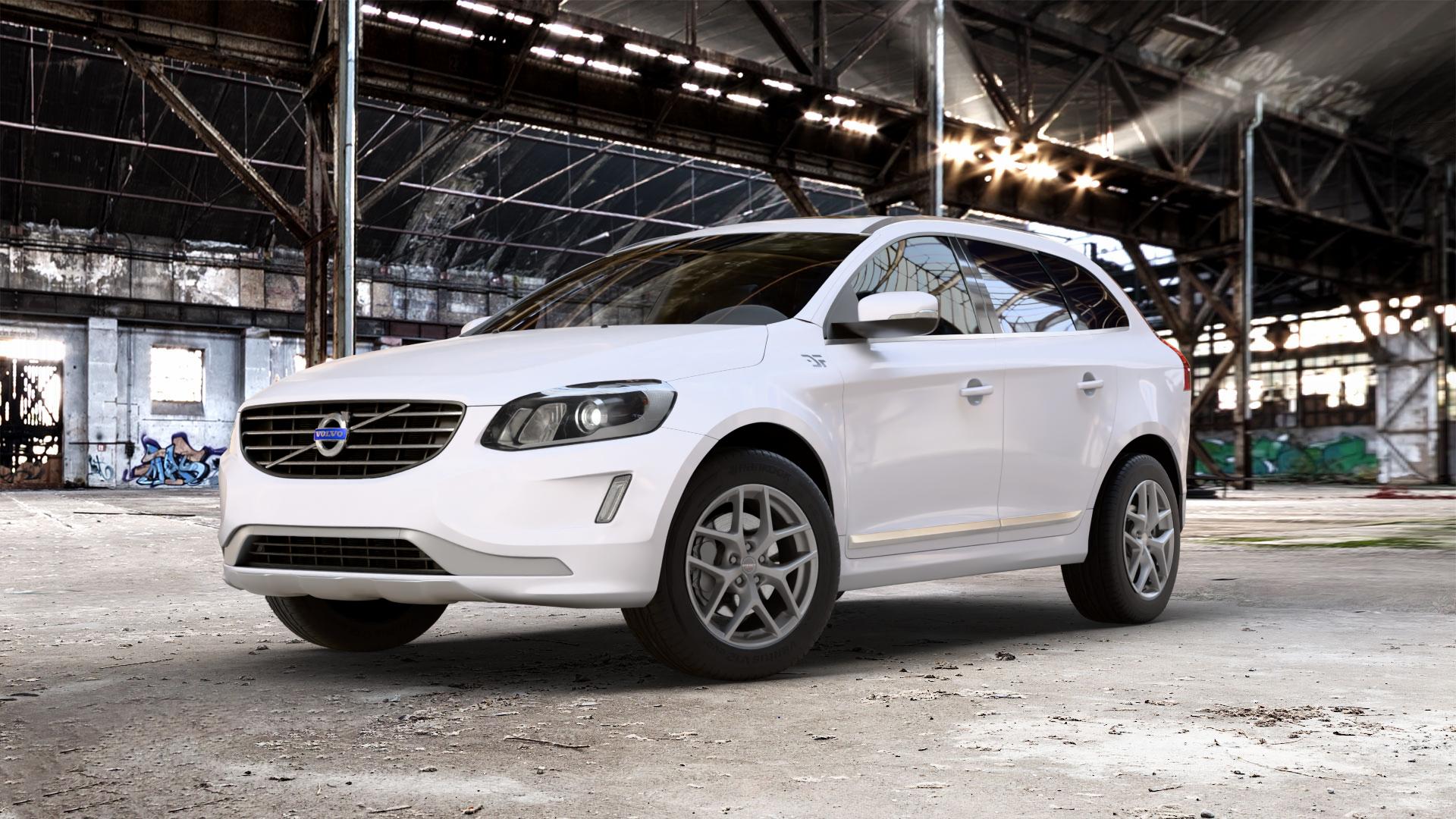 Borbet Y titan matt Felge mit Reifen grau in 18Zoll Winterfelge Alufelge auf weissem Volvo XC60 Typ D Facelift ⬇️ mit 15mm Tieferlegung ⬇️ Old Industrial Hall_max_5300mm_2024 Frontansicht_1