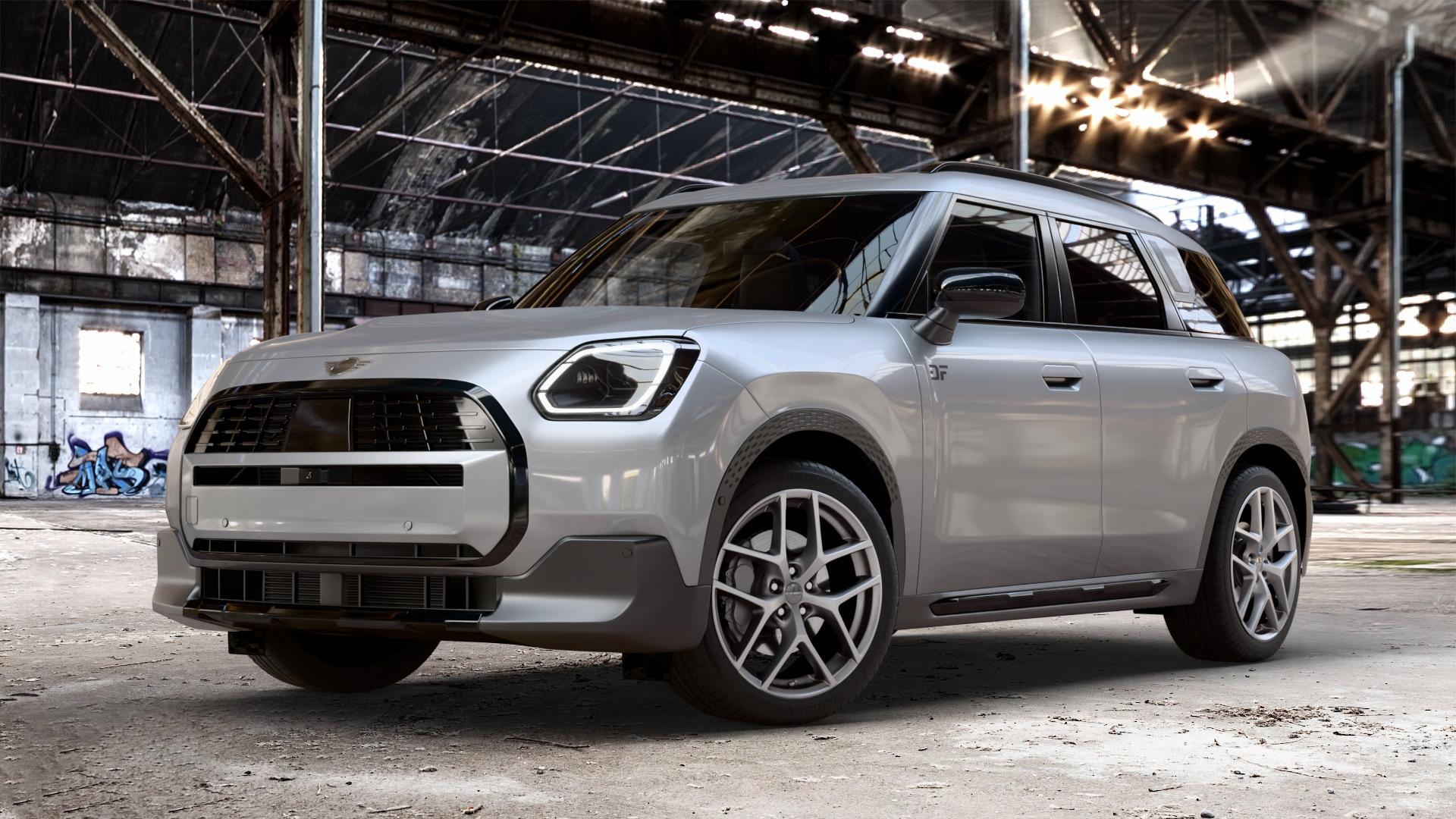 Borbet Y titan matt Felge mit Reifen grau in 19Zoll Winterfelge Alufelge auf metallic silbernem Mini U25 Typ UMX (Countryman) 1,5l C 100kW Mild-Hybrid (136 PS) 115kW (156 2,0l JCW ALL4 221kW (300 D 110kW (150 0,0l E 68kW (92 S 150kW (204 SE 104kW ⬇️ mit 15mm Tieferlegung ⬇️ Old Industrial Hall_max_4400mm_2024 Frontansicht_1