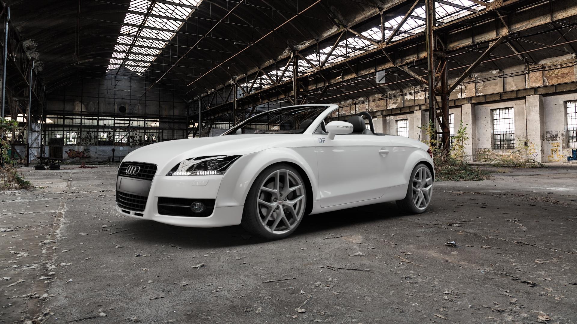 Borbet Y titan matt Felge mit Reifen grau in 19Zoll Winterfelge Alufelge auf weissem Audi TT II Typ 8J (Roadster) ⬇️ mit 15mm Tieferlegung ⬇️ Old Industrial Hall_max5000mm_2022 Frontansicht_1