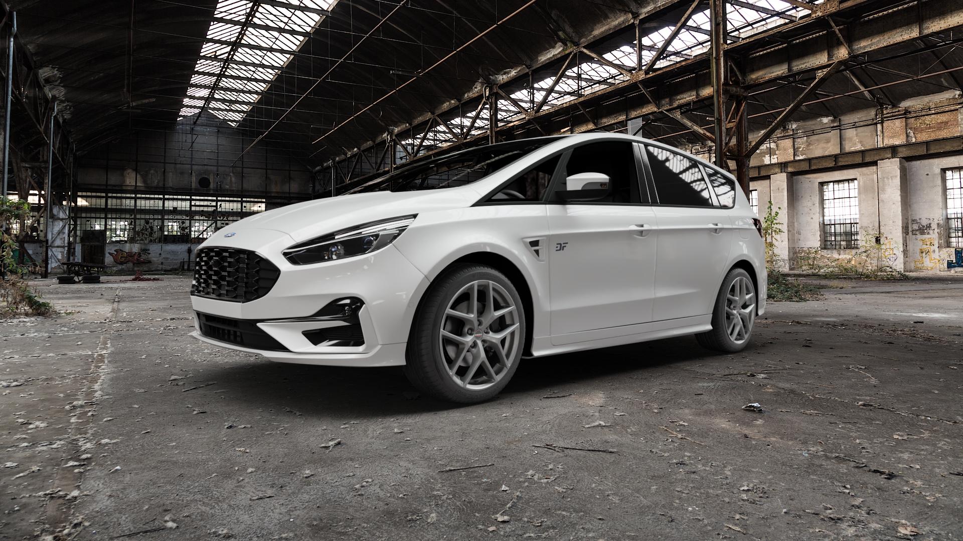 Borbet Y titan matt Felge mit Reifen grau in 19Zoll Winterfelge Alufelge auf weissem Ford S-Max Typ WAH6 ⬇️ mit 15mm Tieferlegung ⬇️ Old Industrial Hall_max5000mm_2022 Frontansicht_1